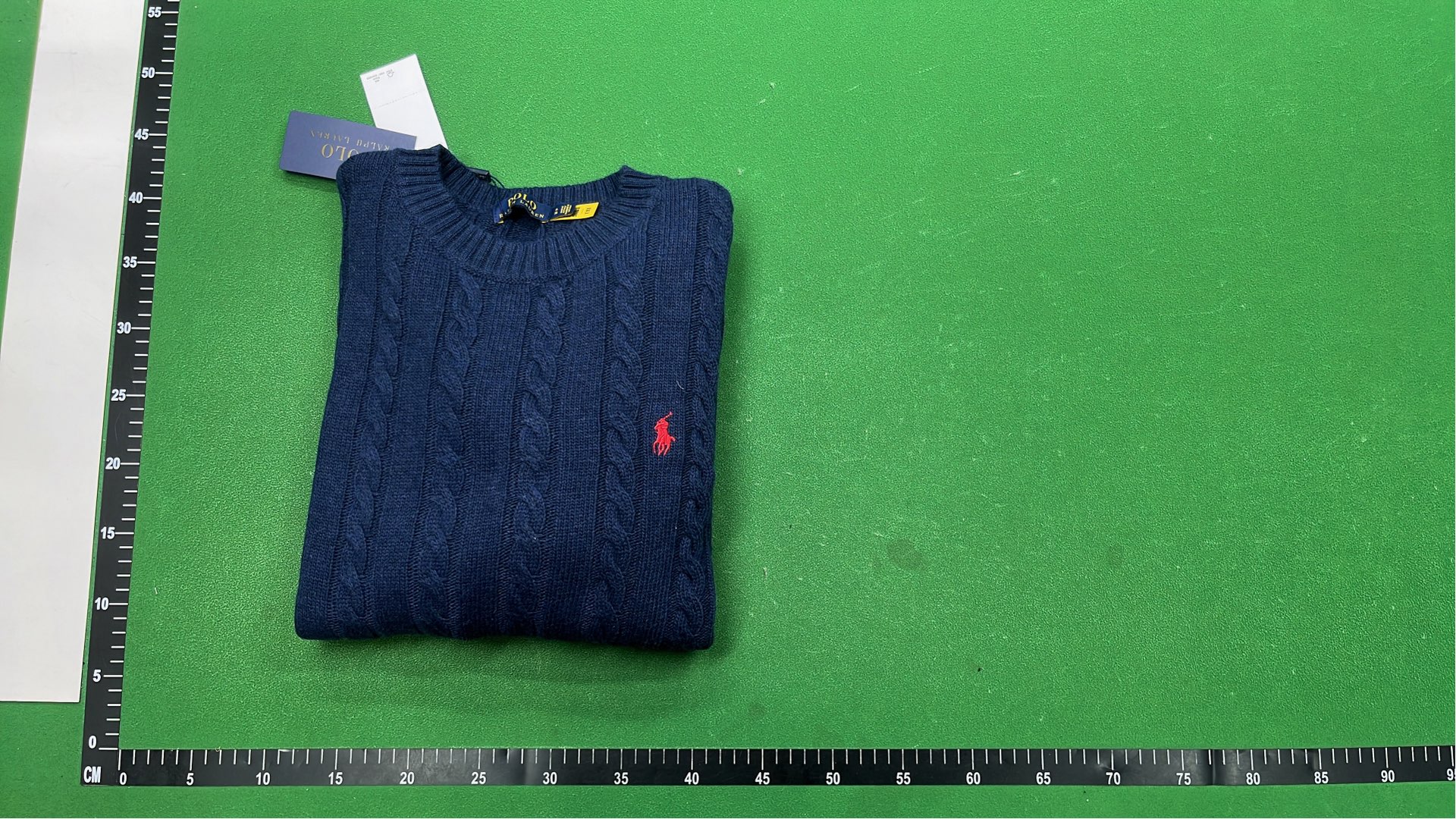 Men's Navy Cable Knit Sweater with Red Pony Logo