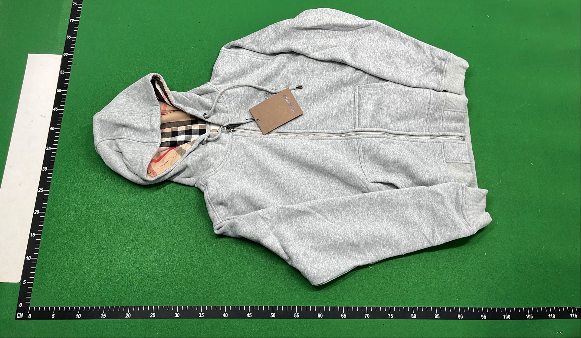 Men's Gray Zip-Up Hoodie with Check Lining