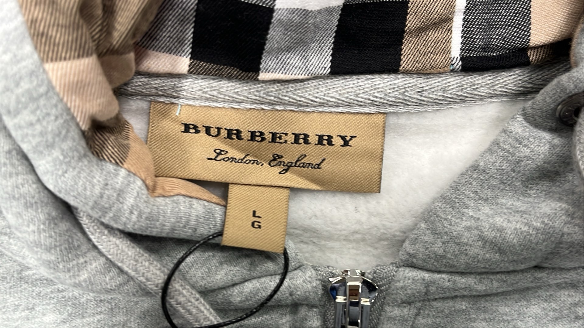 Men's Gray Zip-Up Hoodie with Check Lining