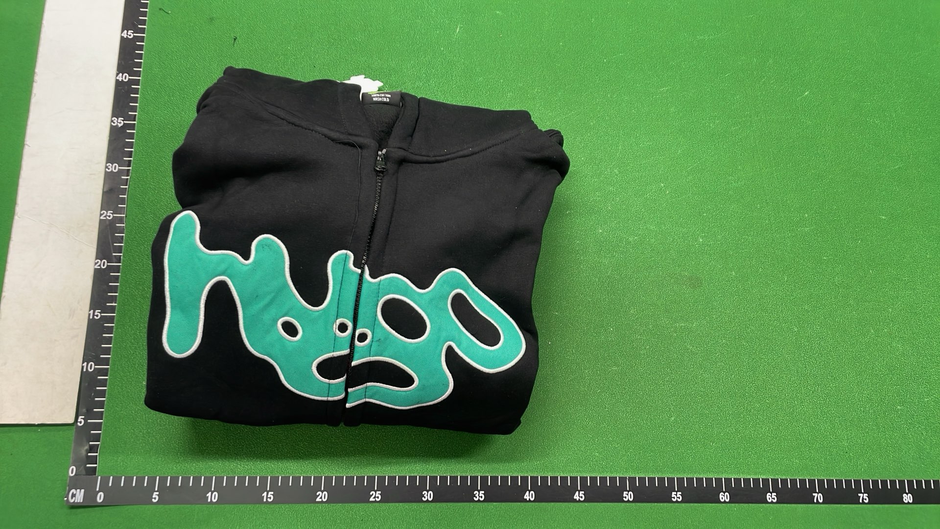 HUGO Black Zip-Up Hoodie with Teal Logo Design