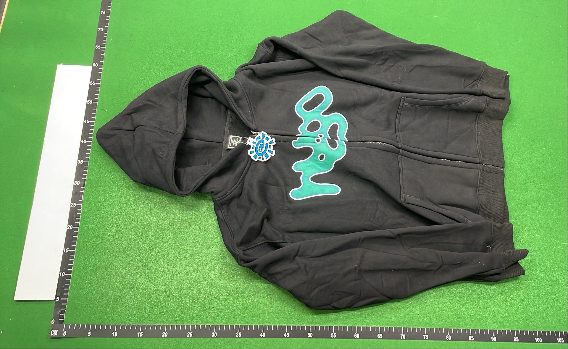 HUGO Black Zip-Up Hoodie with Teal Logo Design