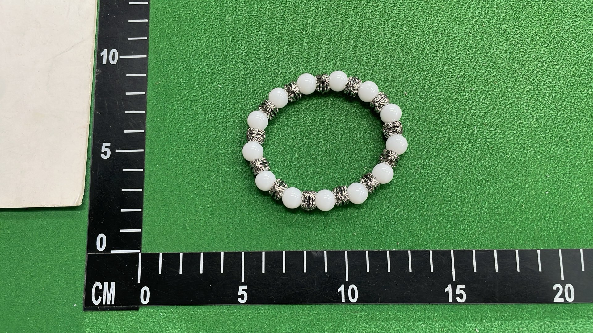 White Cat's Eye Stone Bracelet for Men - Silver Bead Design
