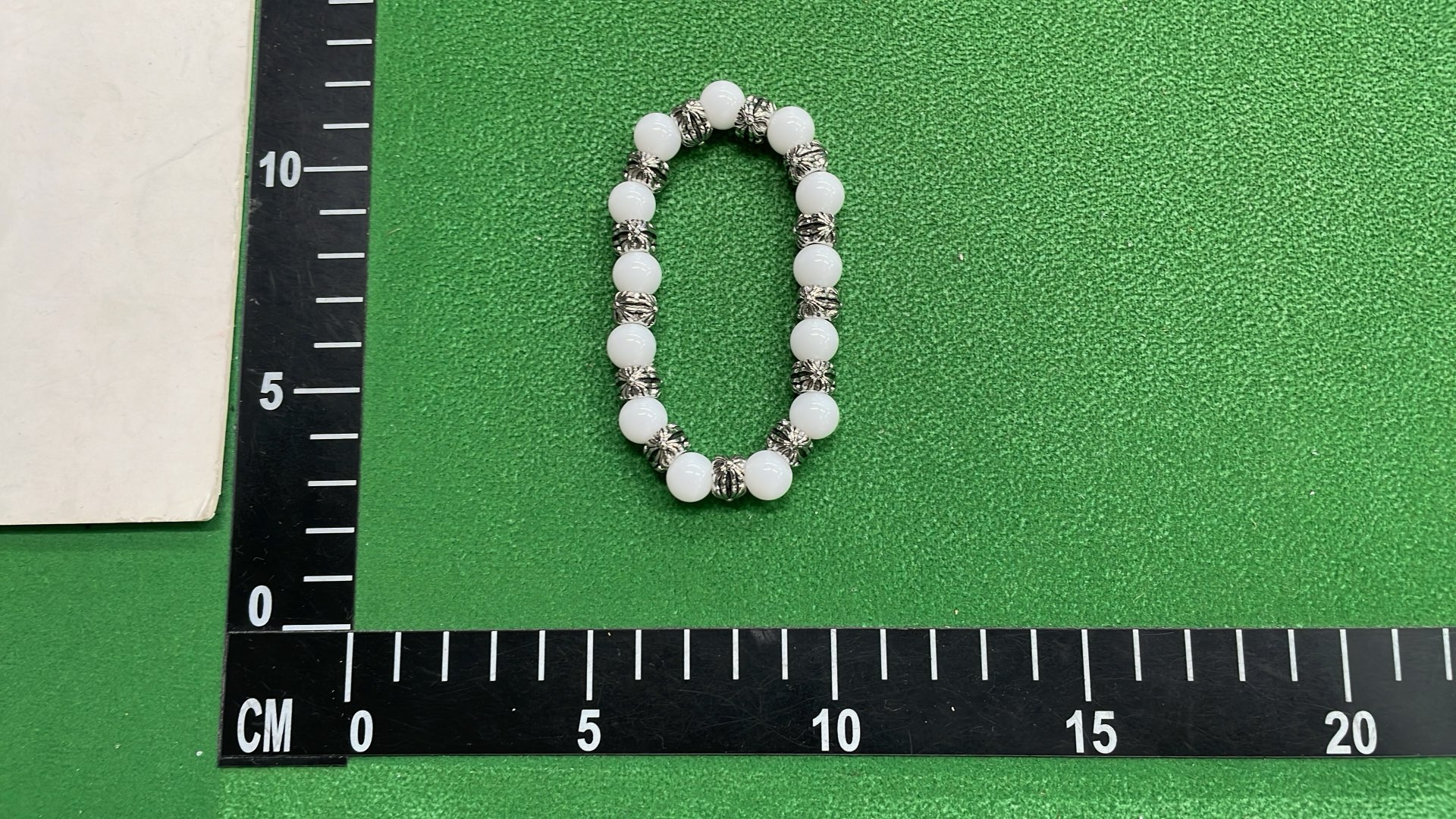 White Cat's Eye Stone Bracelet for Men - Silver Bead Design