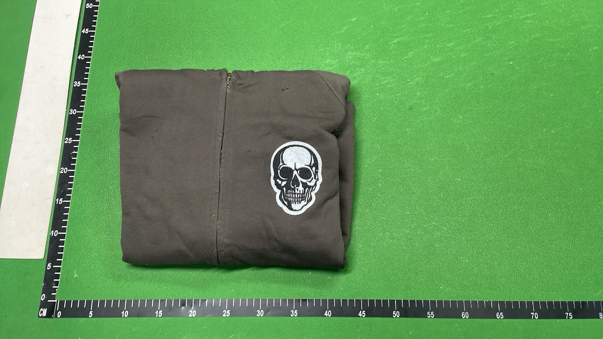 Gray Skull Patch Hoodie Zip-Up Sweatshirt