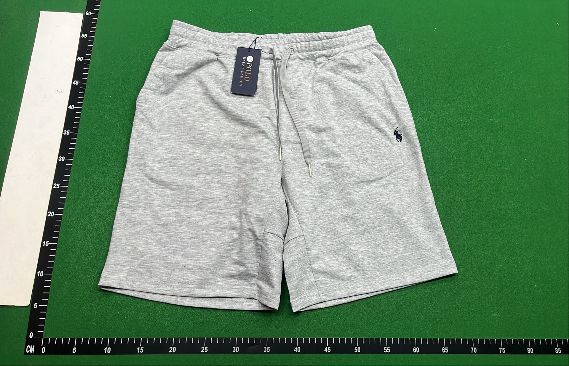 Navy Blue Drawstring Shorts with Red Pony Logo