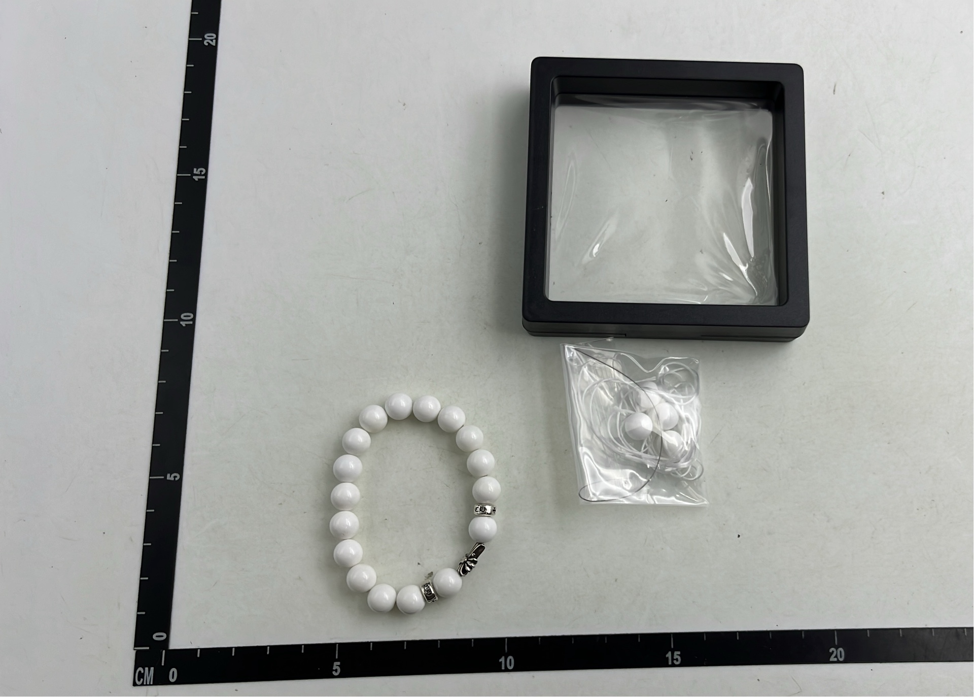 White Onyx & Silver Beaded Bracelet for Men Women