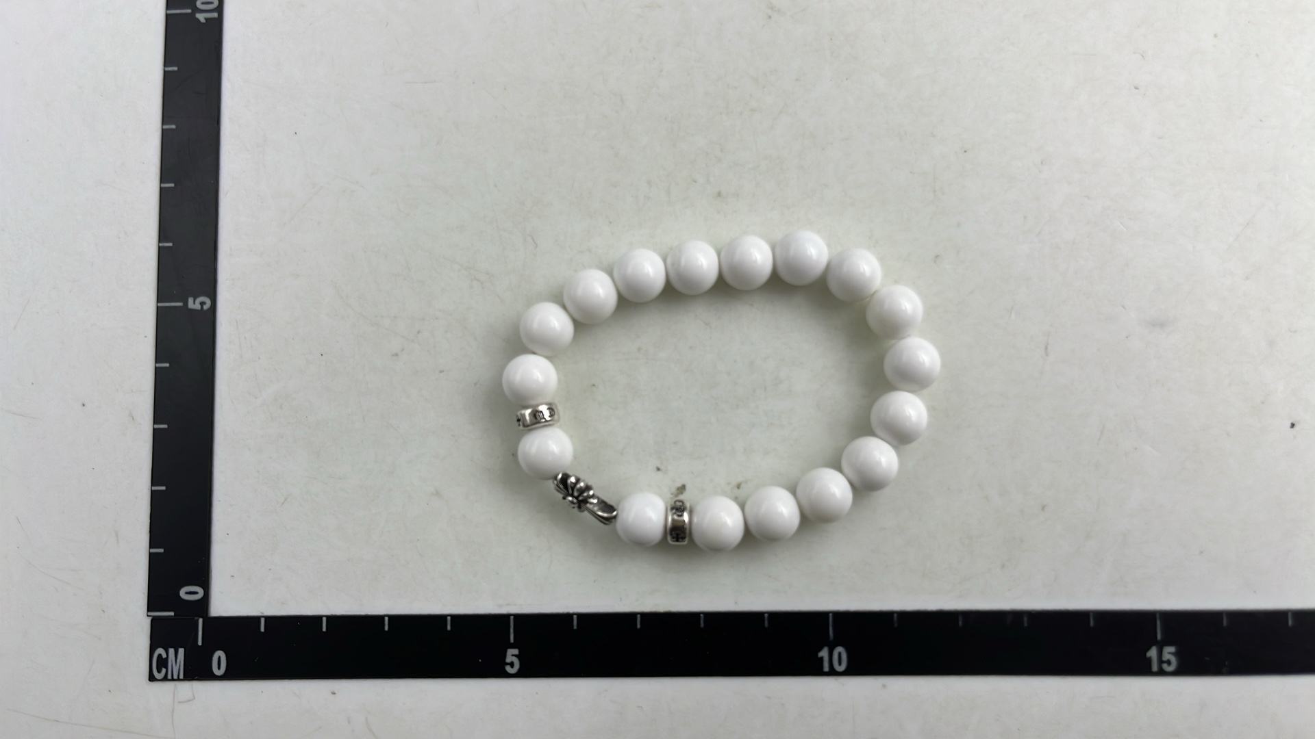 White Onyx & Silver Beaded Bracelet for Men Women