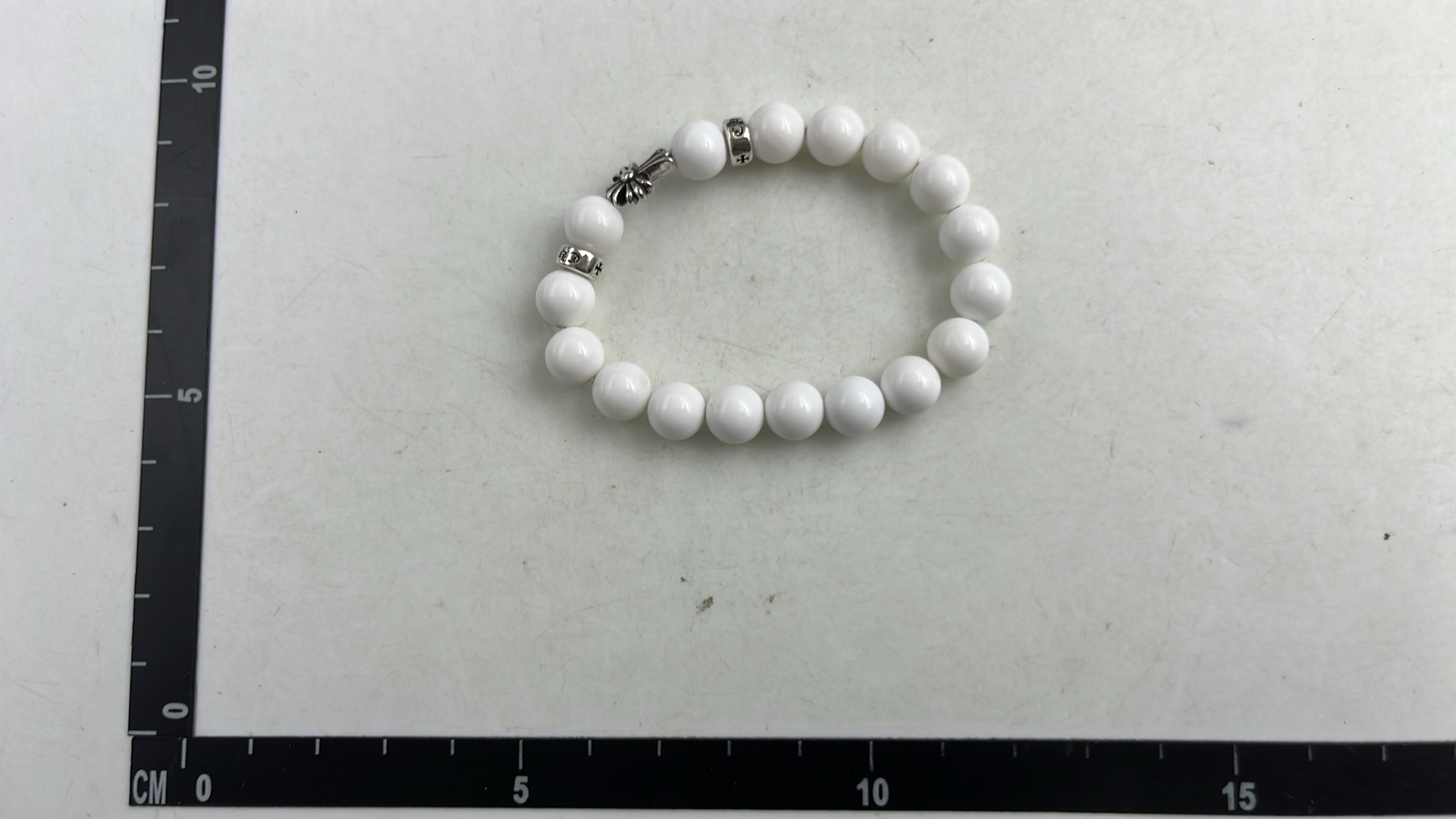 White Onyx & Silver Beaded Bracelet for Men Women