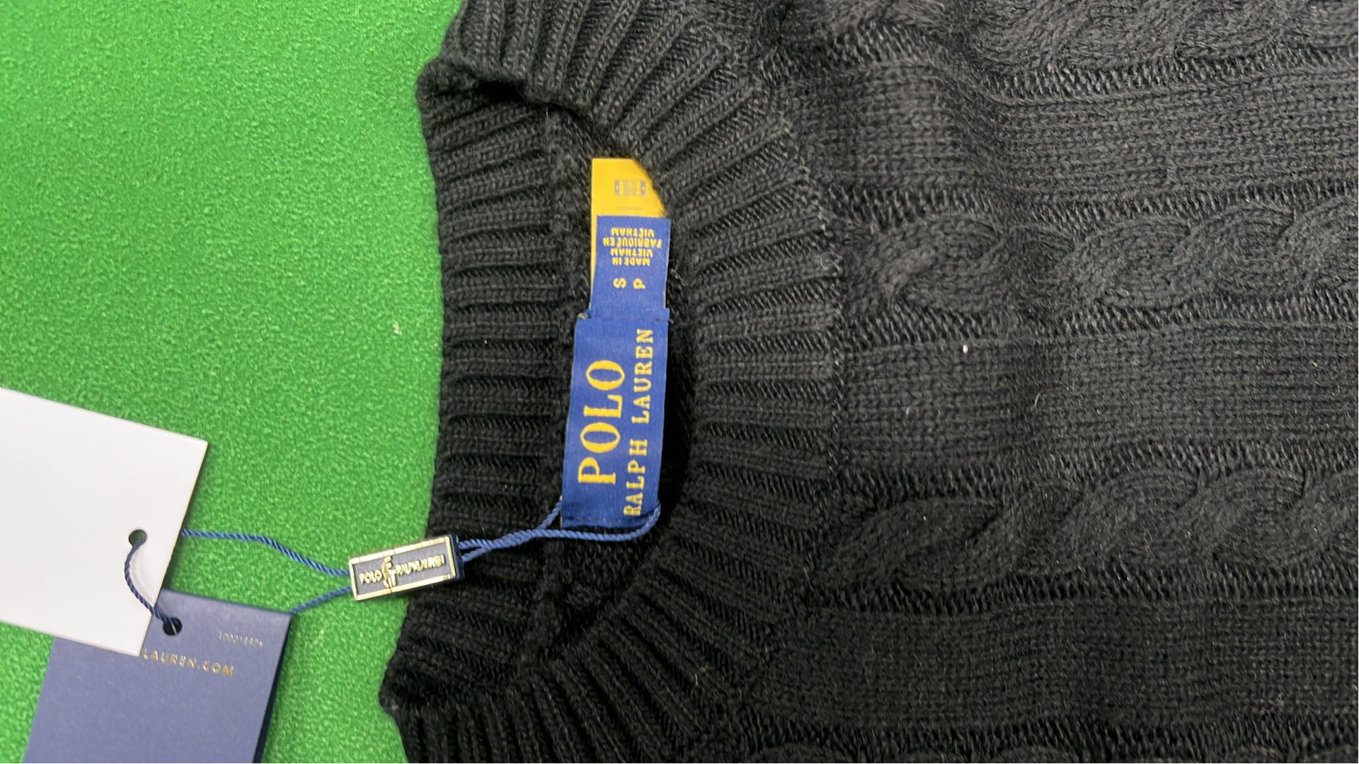 Men's Navy Cable Knit Sweater with Red Pony Logo
