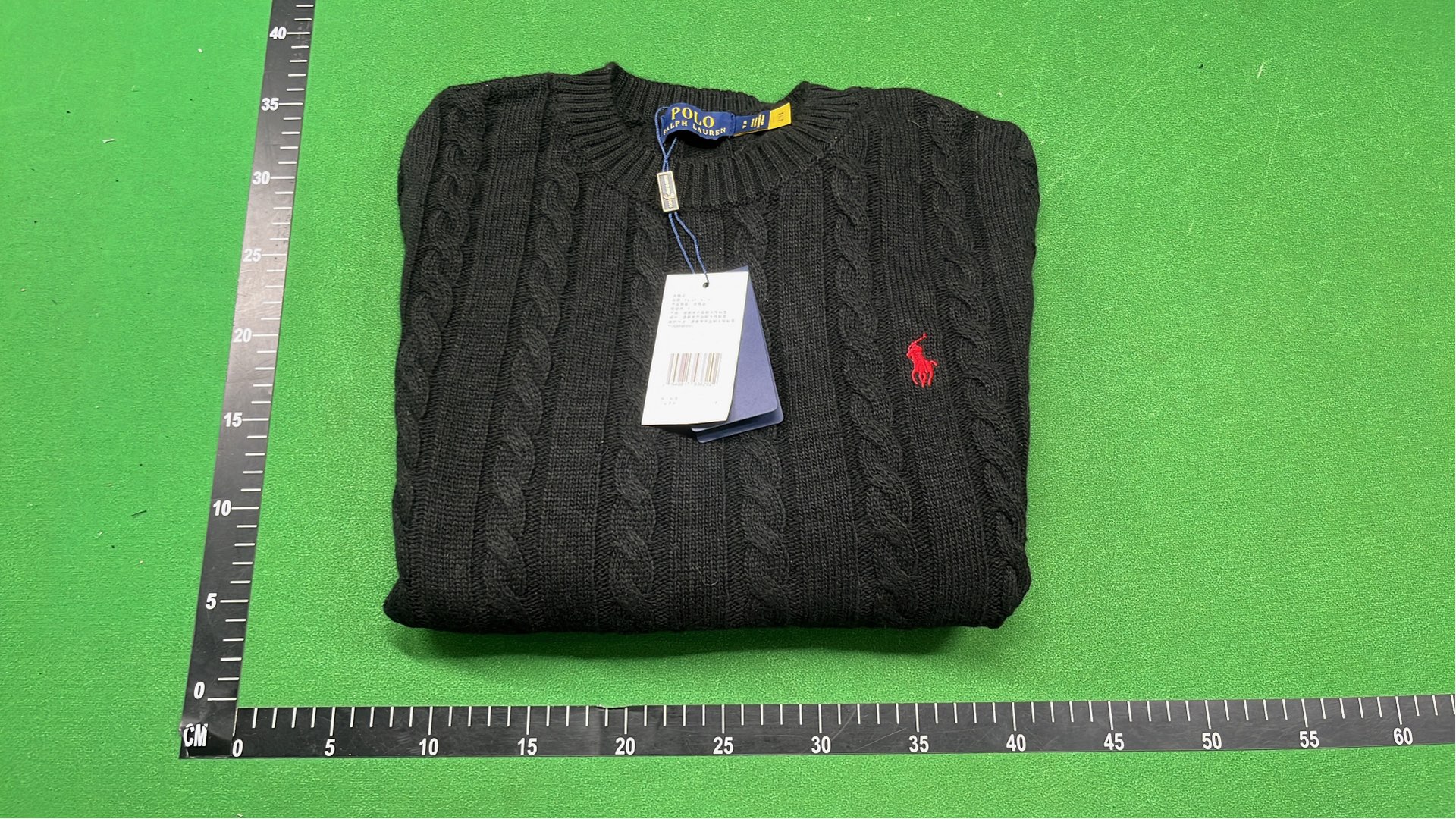 Men's Navy Cable Knit Sweater with Red Pony Logo