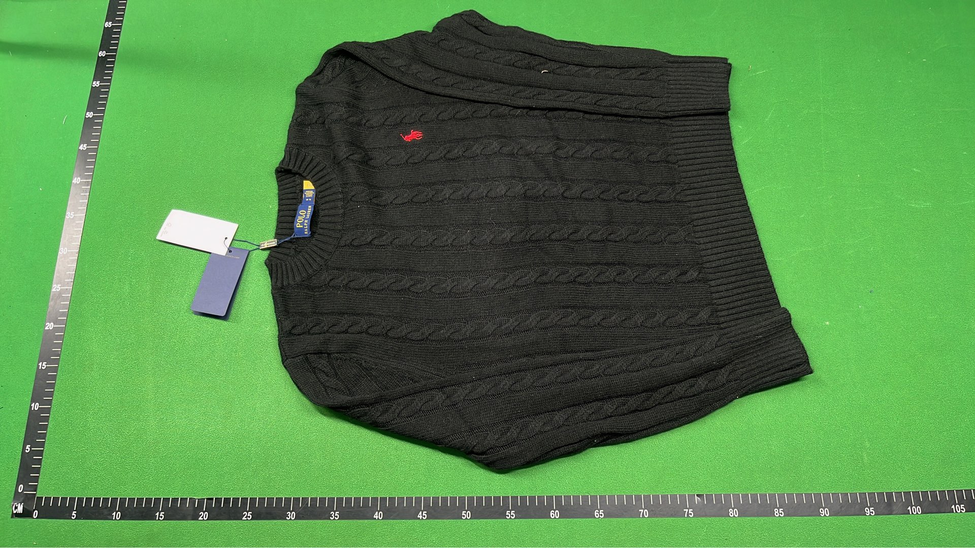 Men's Navy Cable Knit Sweater with Red Pony Logo