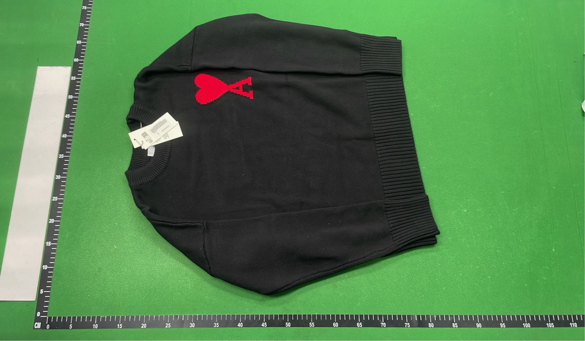 Black V-Neck Sweater with Red Heart and A Logo