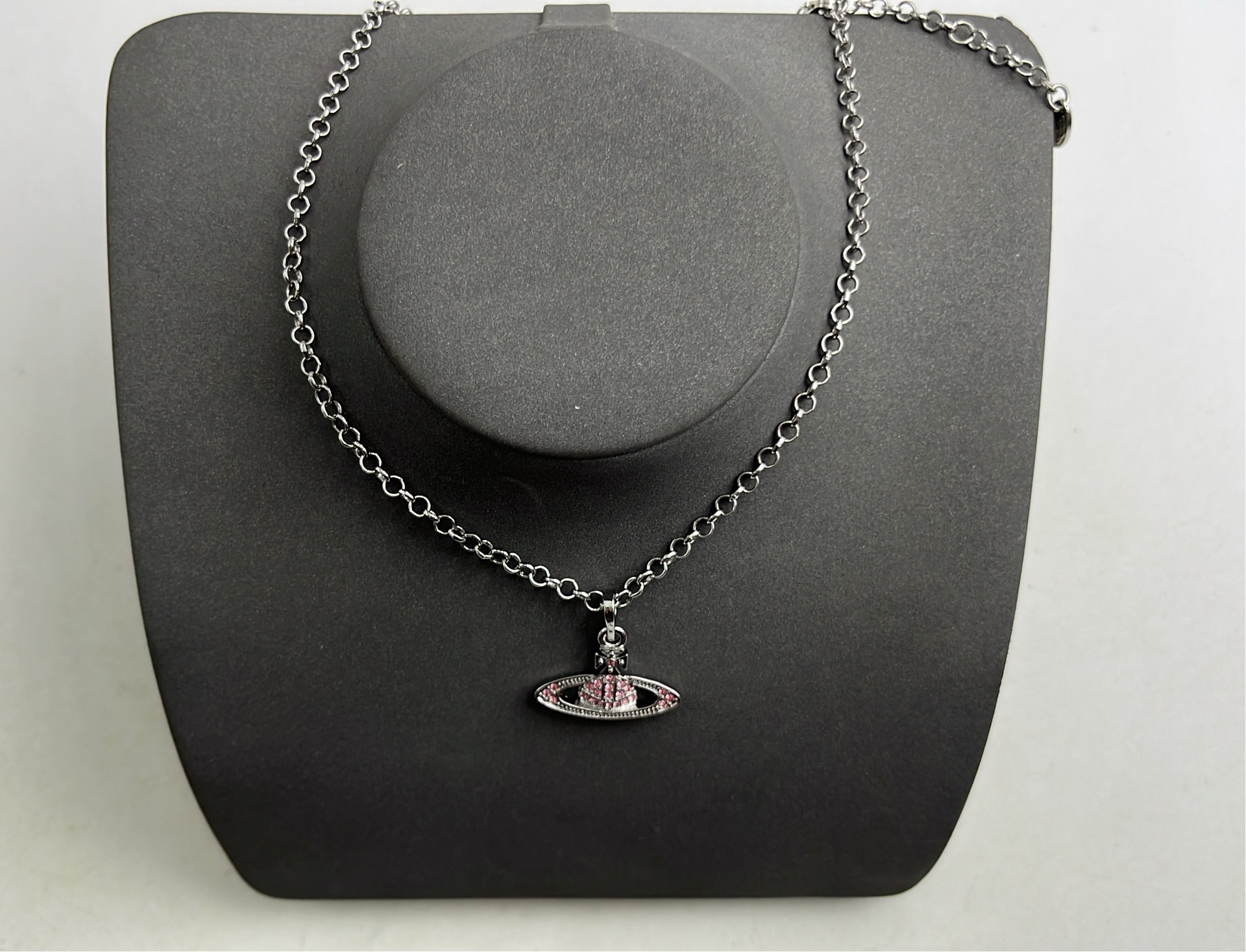 Gold Saturn Pendant Necklace with Crystal Accents