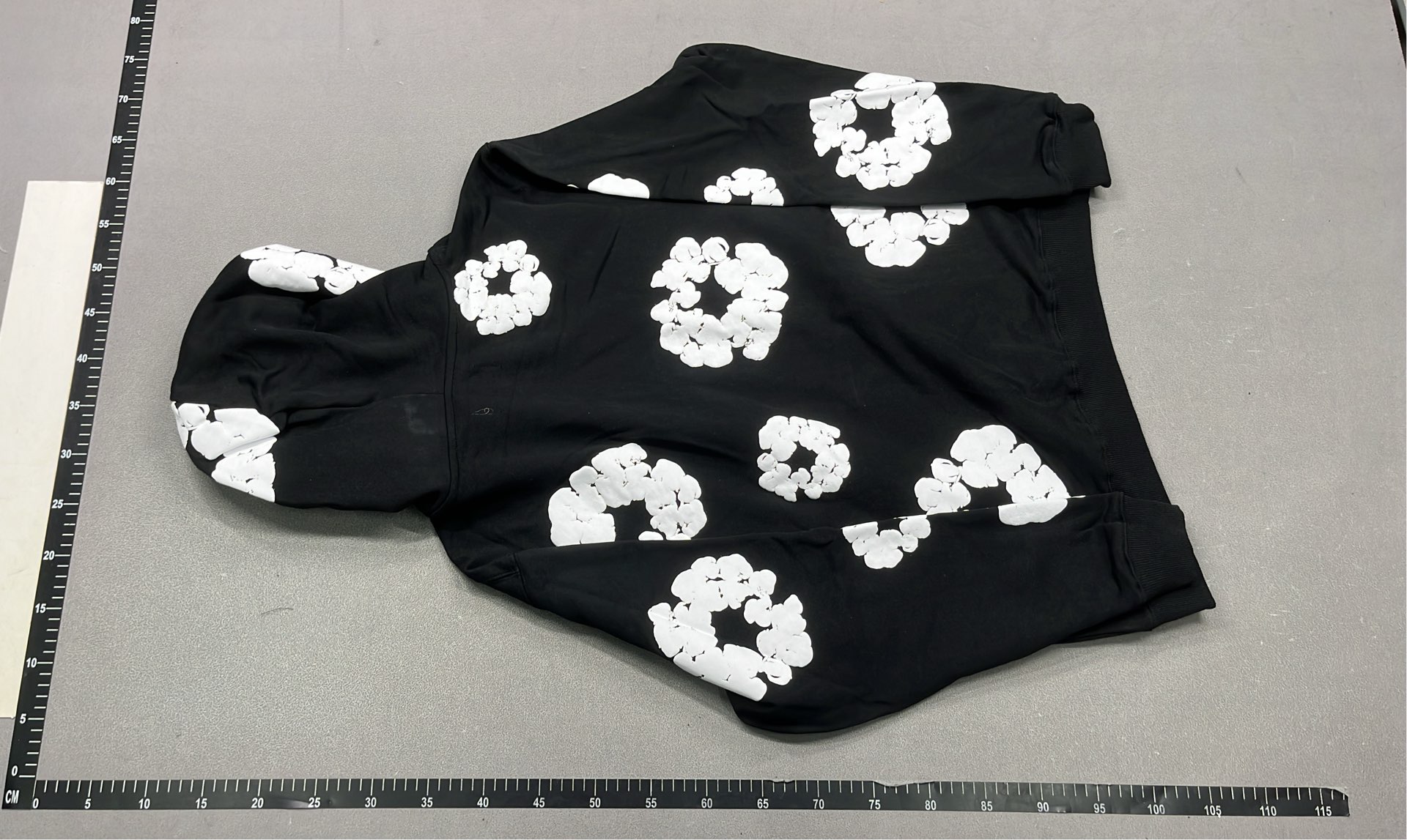 Gray Floral Print Hoodie with Ready-made Tears Logo