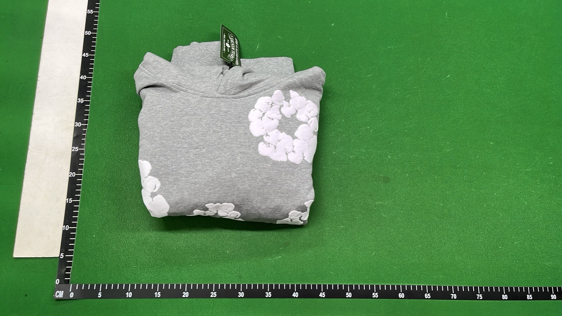 Gray Floral Print Hoodie with Ready-made Tears Logo