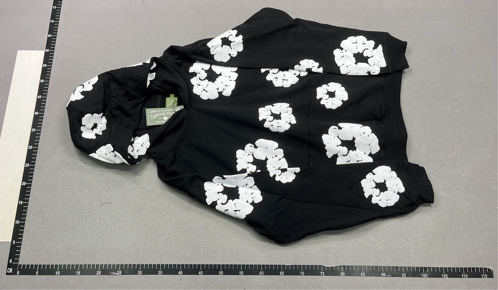 Gray Floral Print Hoodie with Ready-made Tears Logo
