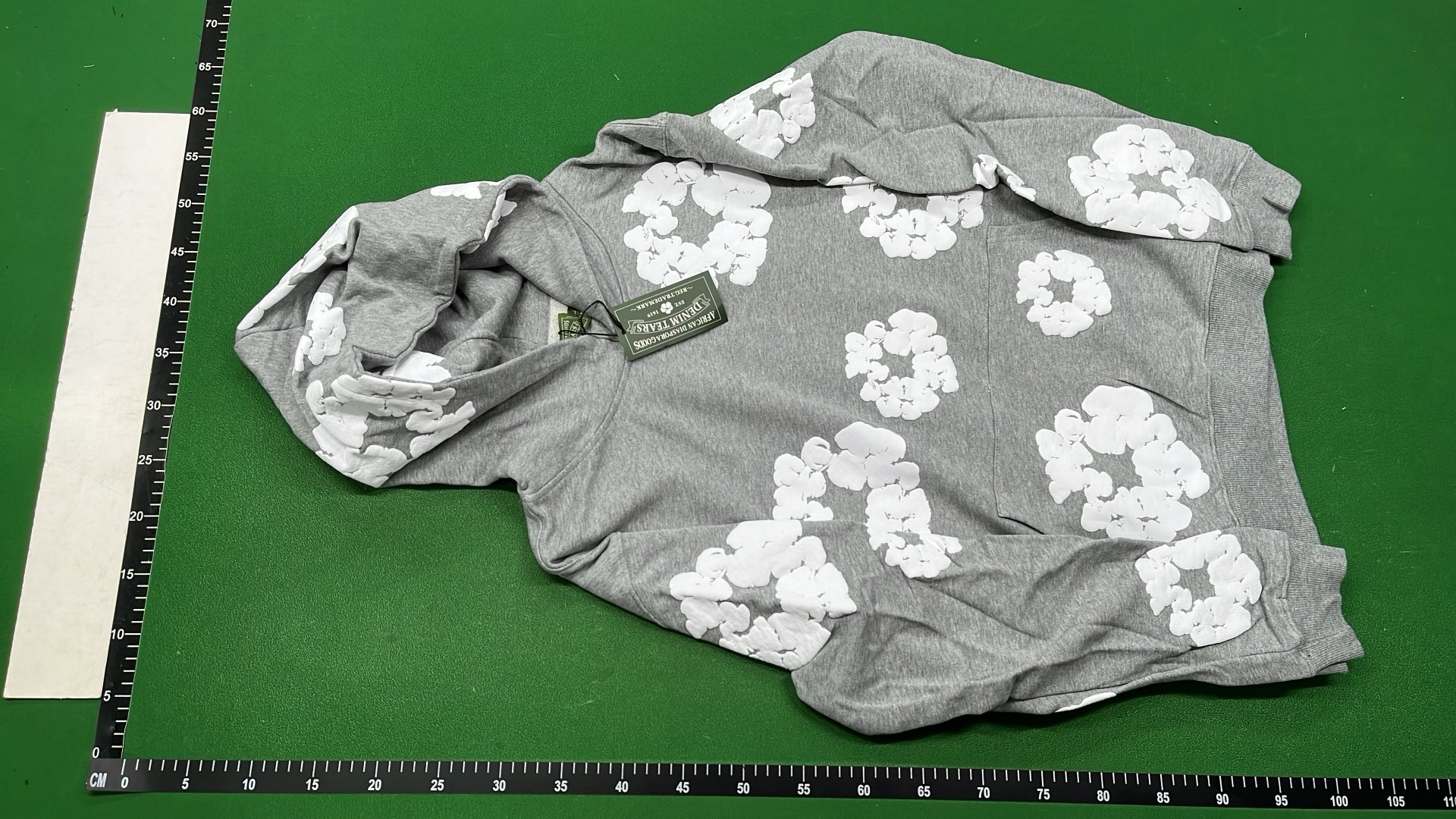 Gray Floral Print Hoodie with Ready-made Tears Logo