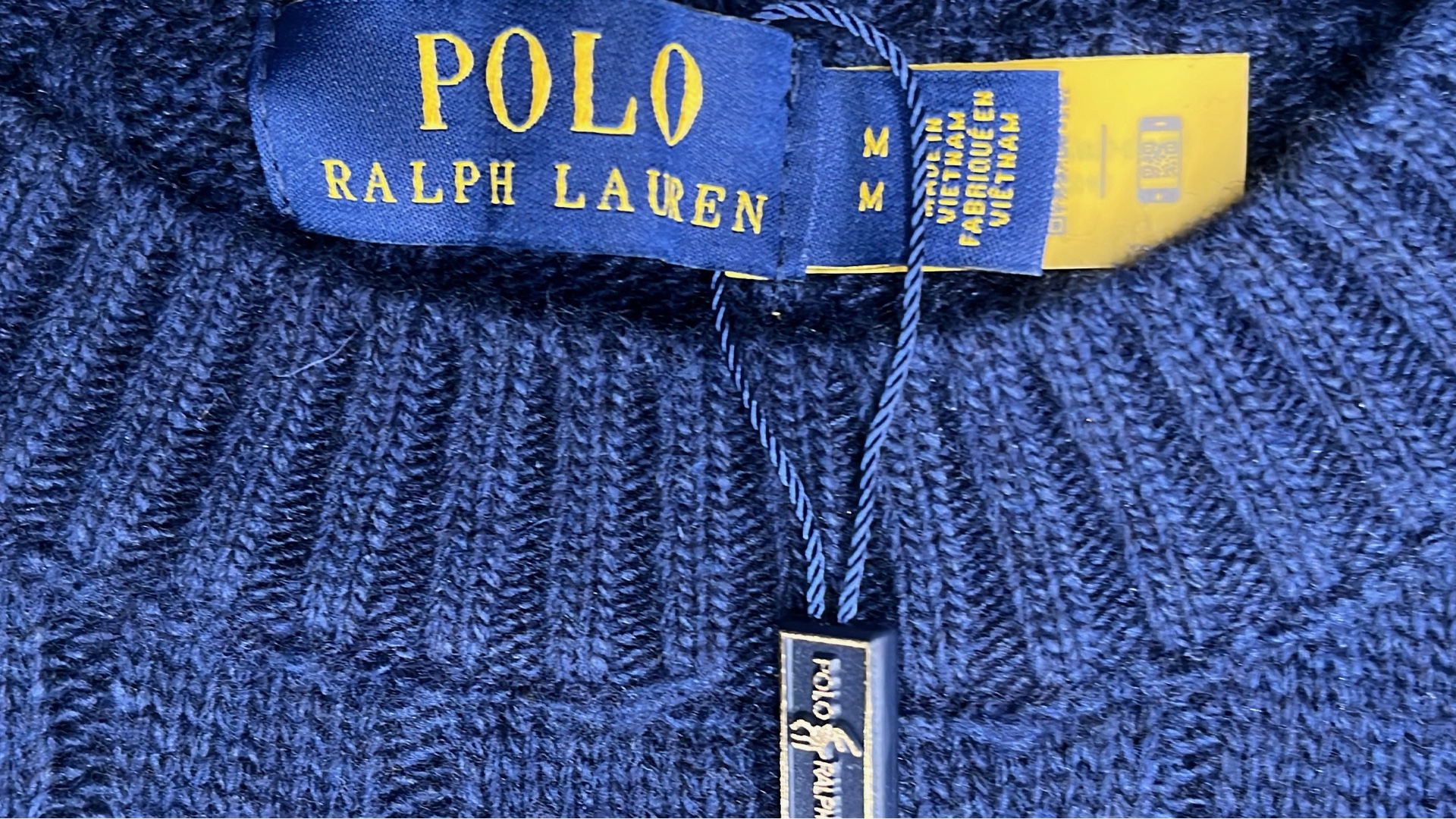 Red Cable Knit Sweater with Navy Logo Embroidery