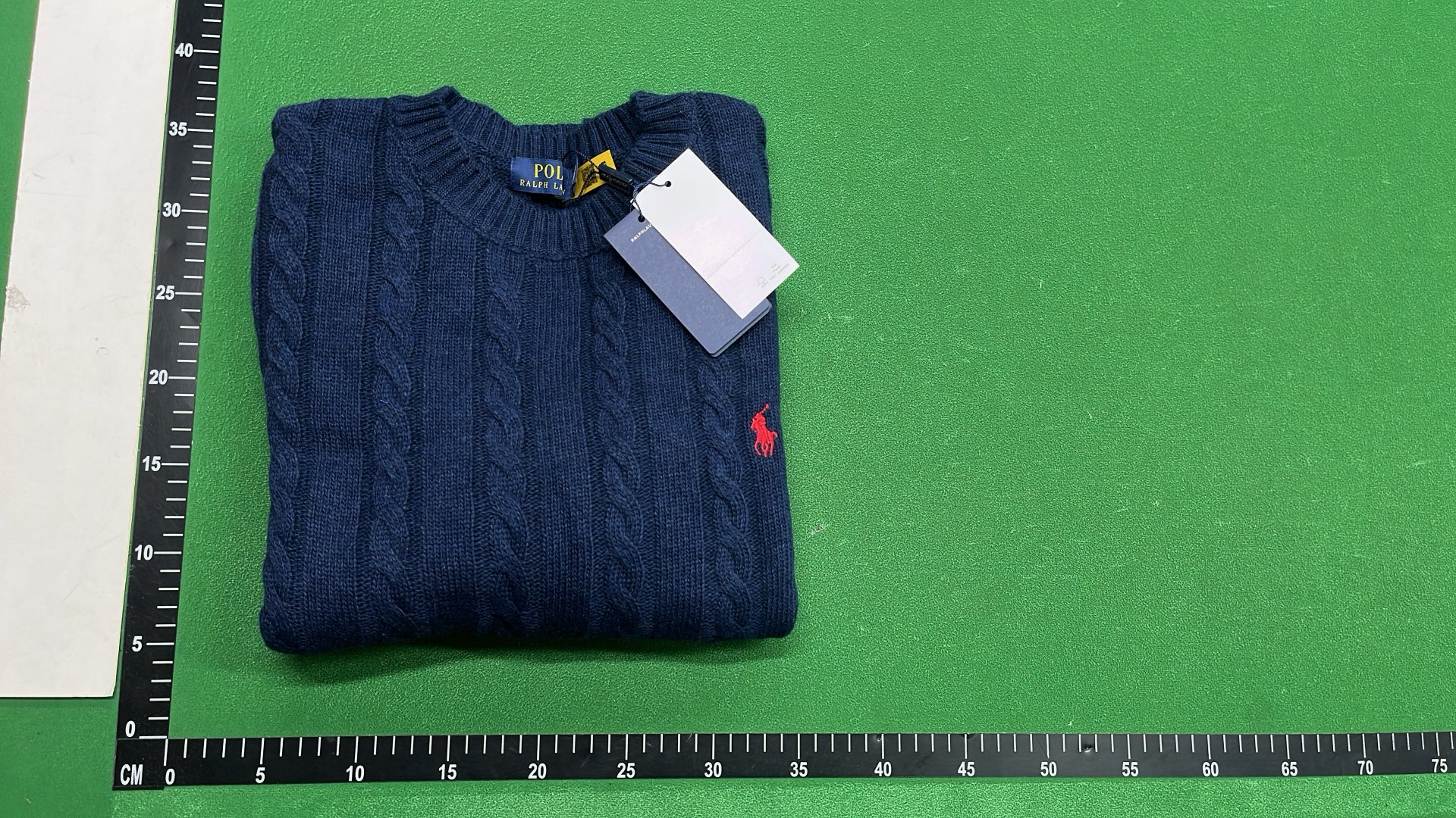 Red Cable Knit Sweater with Navy Logo Embroidery