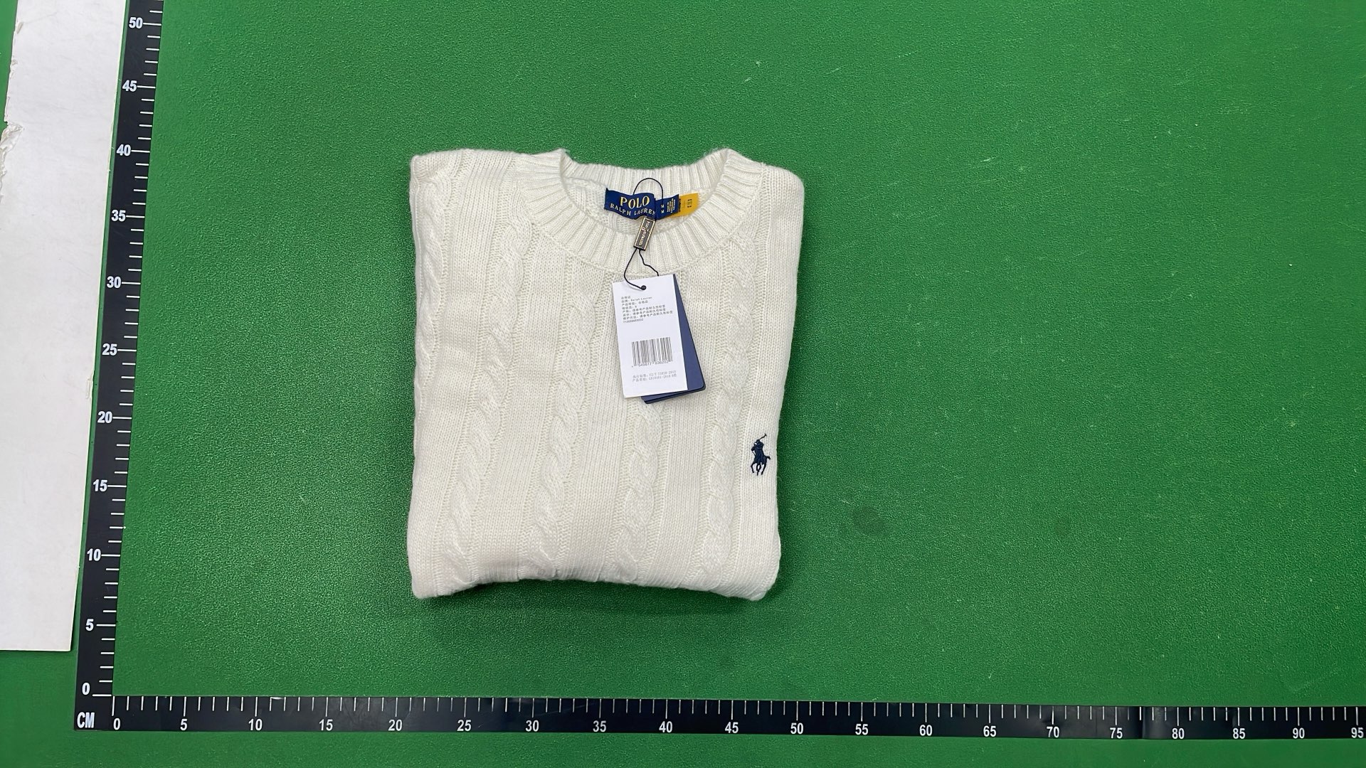 Red Cable Knit Sweater with Navy Logo Embroidery
