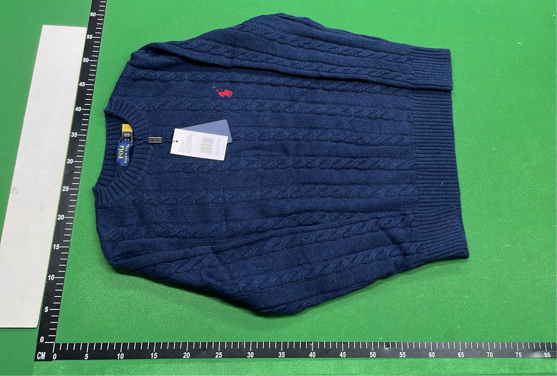 Red Cable Knit Sweater with Navy Logo Embroidery