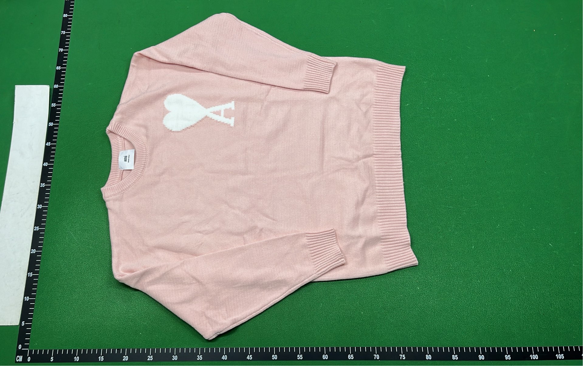 White Knit Sweater with Red Heart A Logo