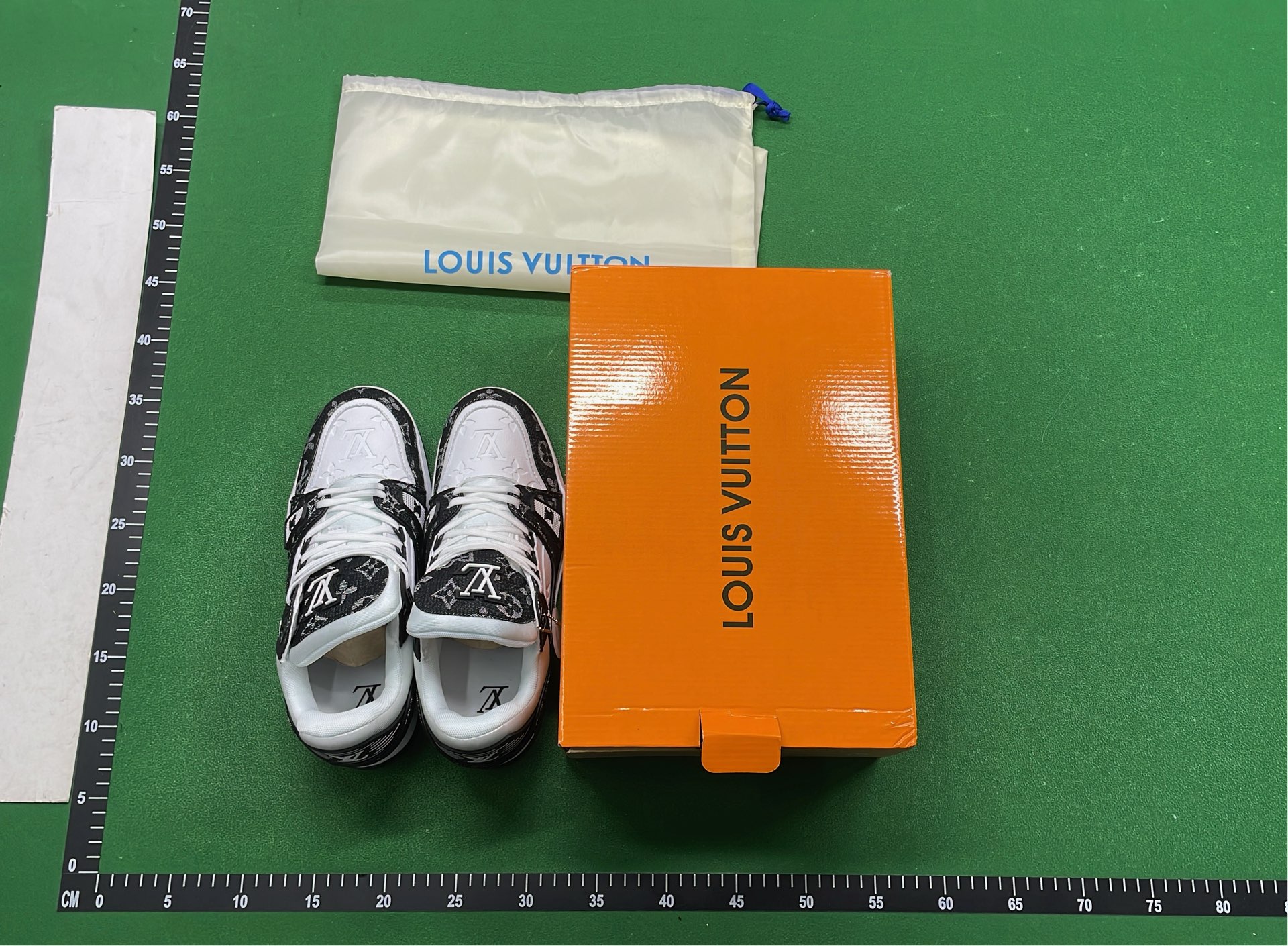 LV Monogram Denim Sneakers White Blue Men Women Fashion Shoes