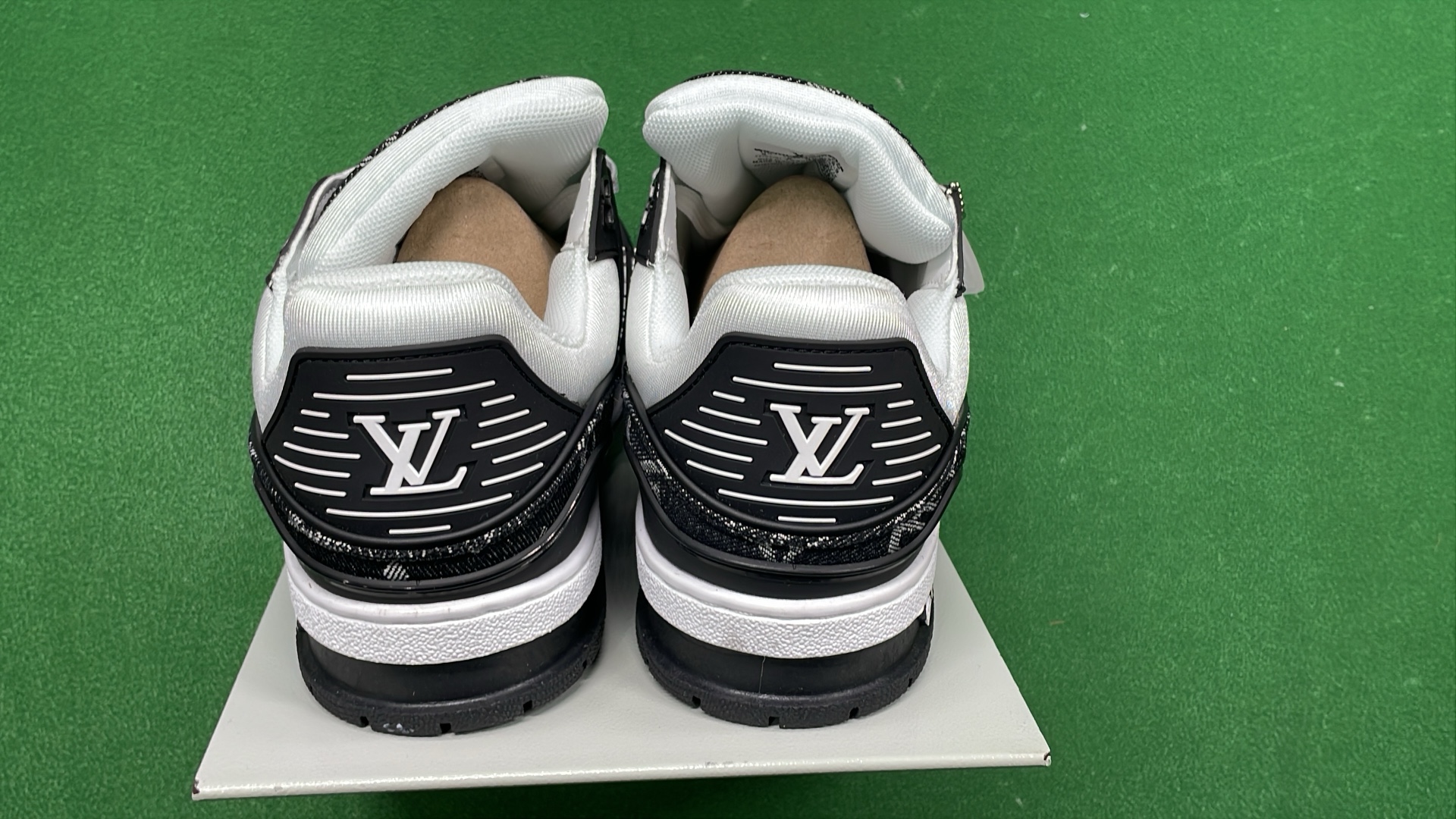 LV Monogram Denim Sneakers White Blue Men Women Fashion Shoes