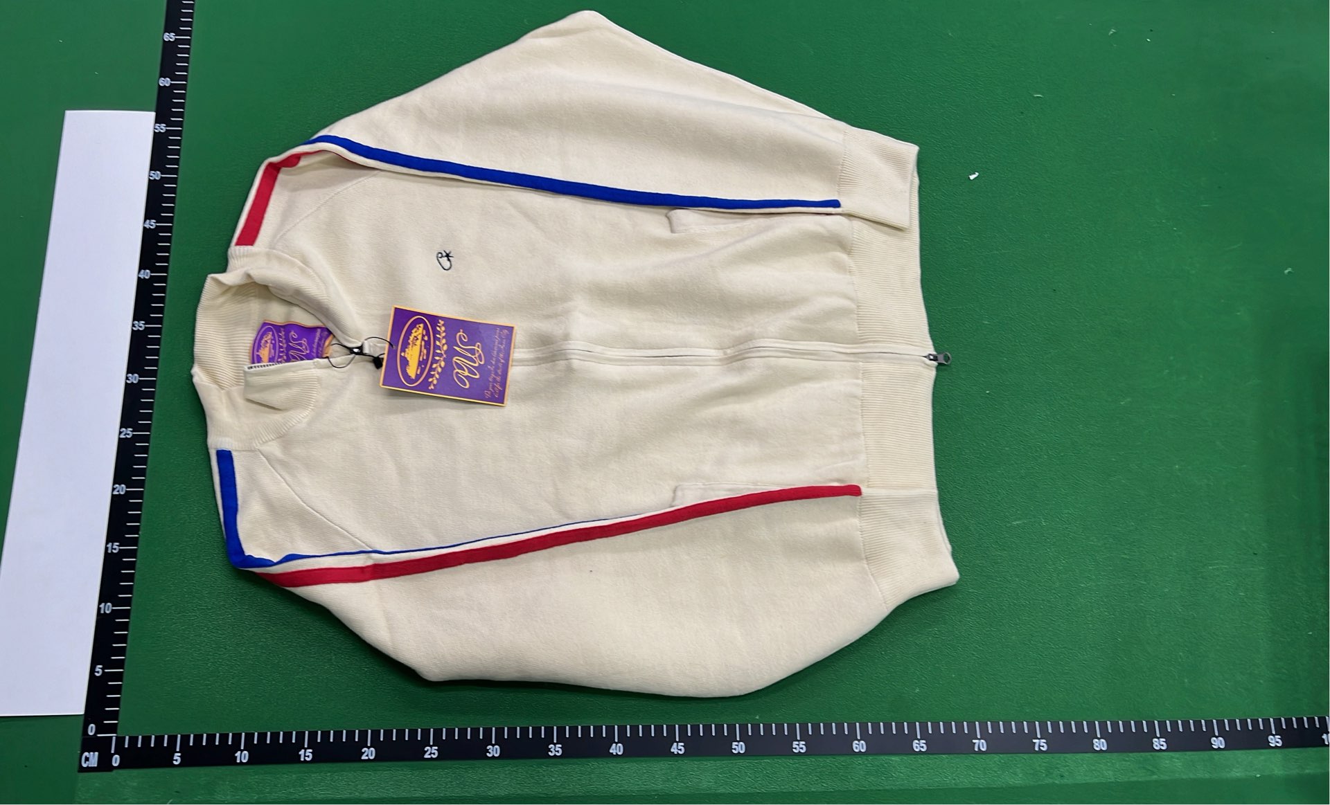 Cream Track Jacket with Red and Blue Stripes