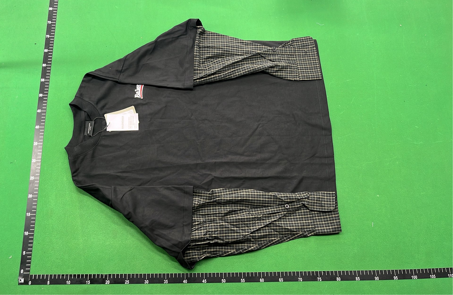Balenciaga Black Oversized T-Shirt with Checkered Sleeve Detail
