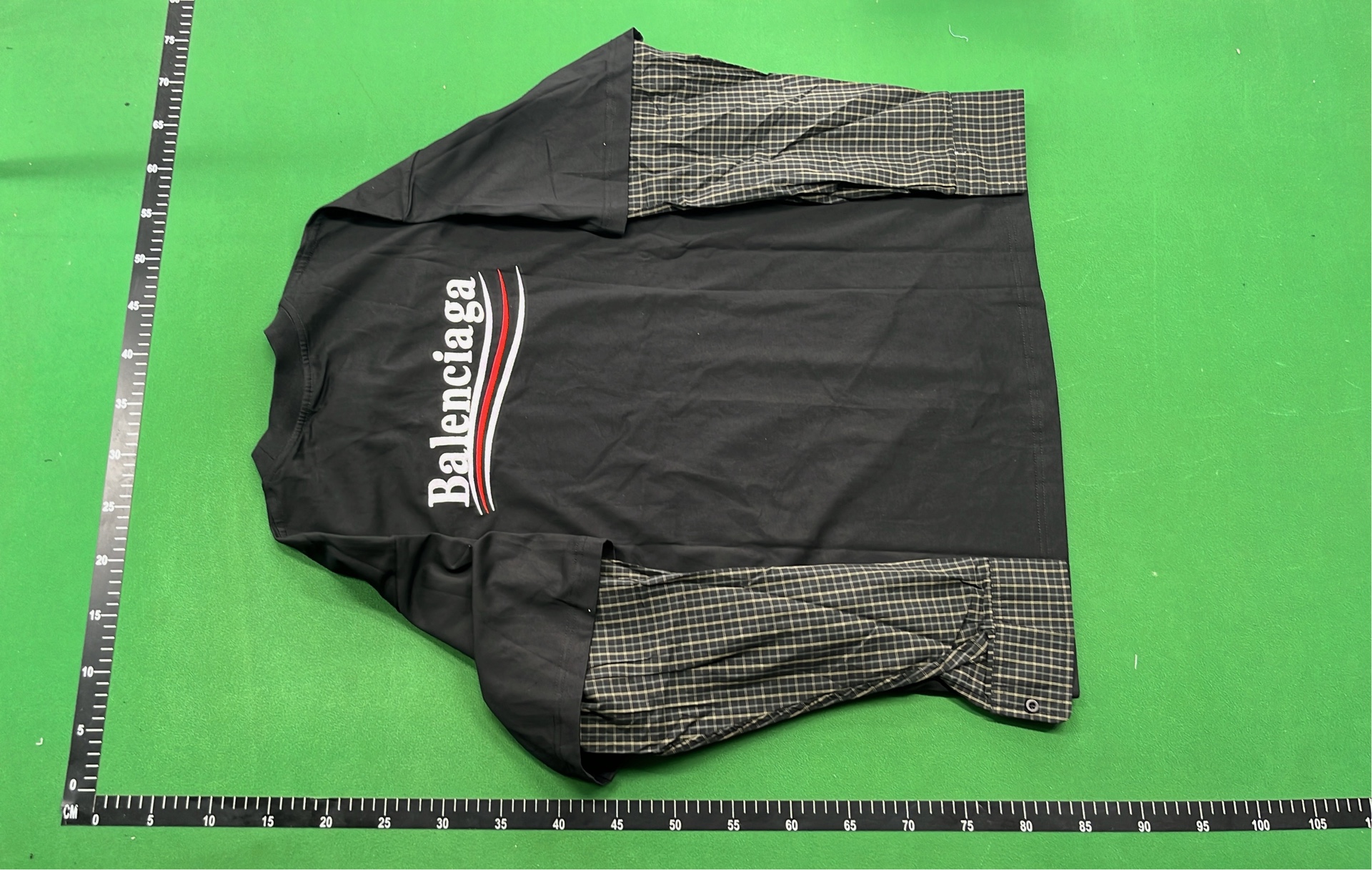 Balenciaga Black Oversized T-Shirt with Checkered Sleeve Detail