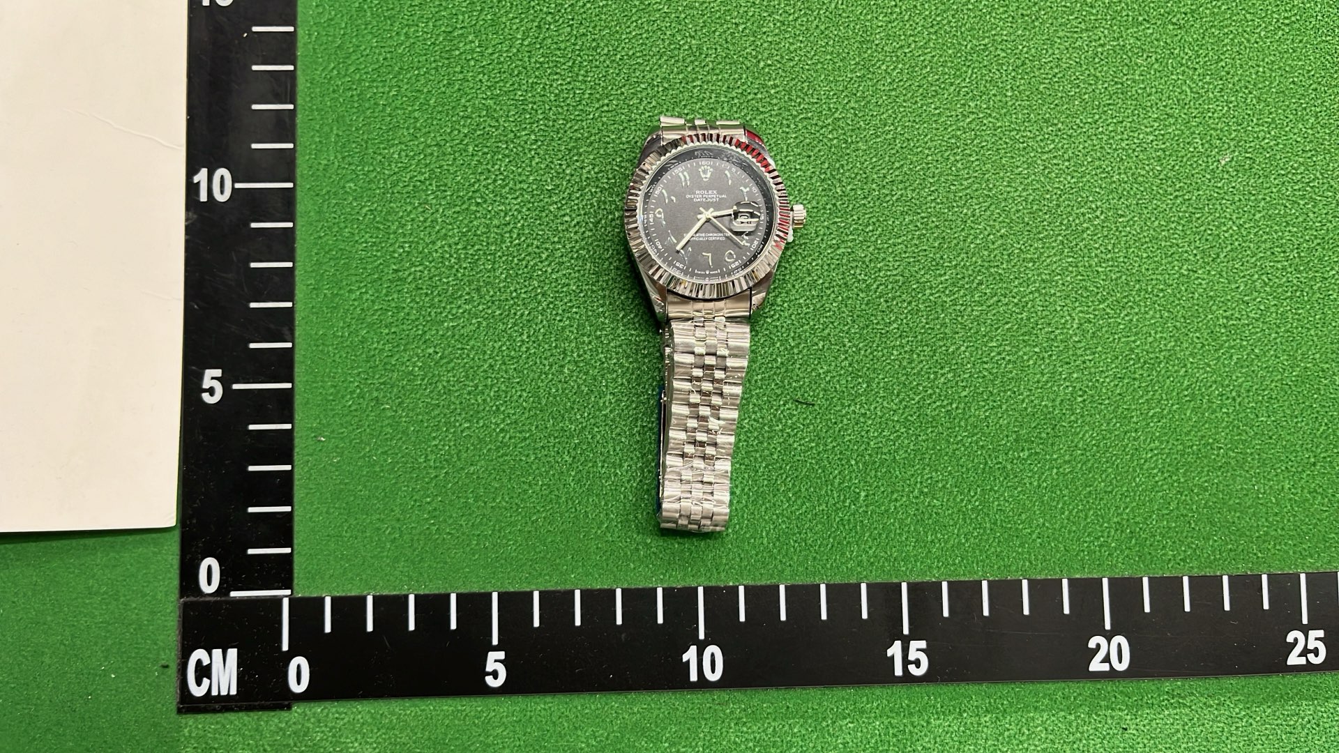 Stainless Steel Rolex Watch with Black Dial and Date Display