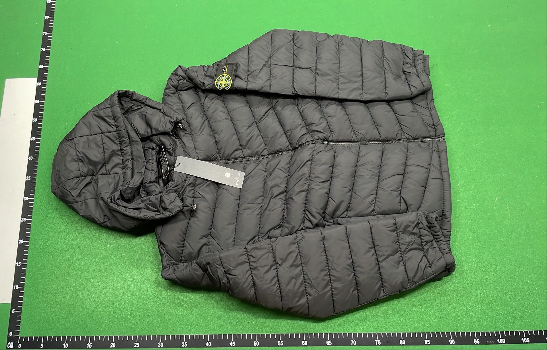 Black Quilted Hooded Down Jacket with Logo Patch
