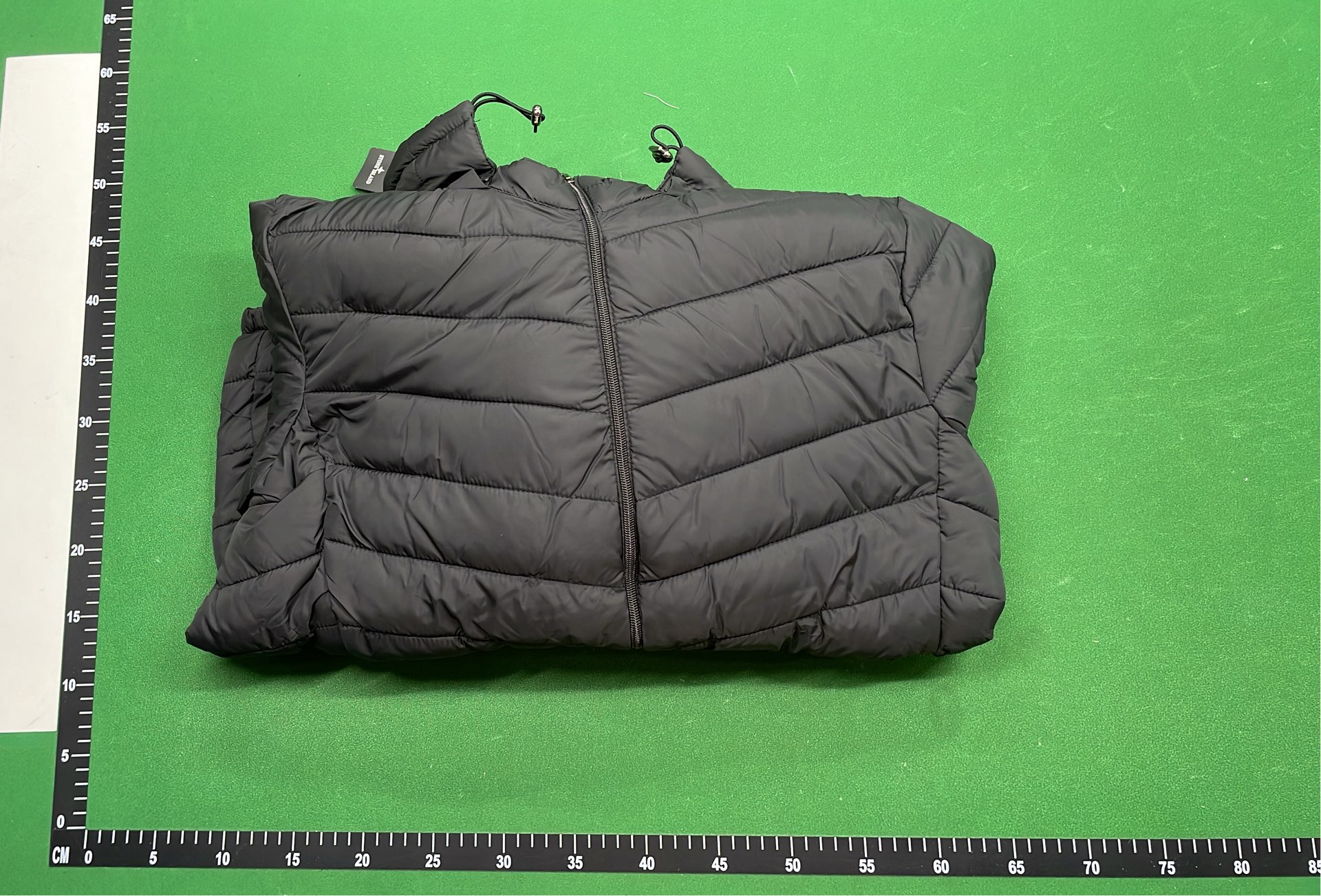Black Quilted Hooded Down Jacket with Logo Patch