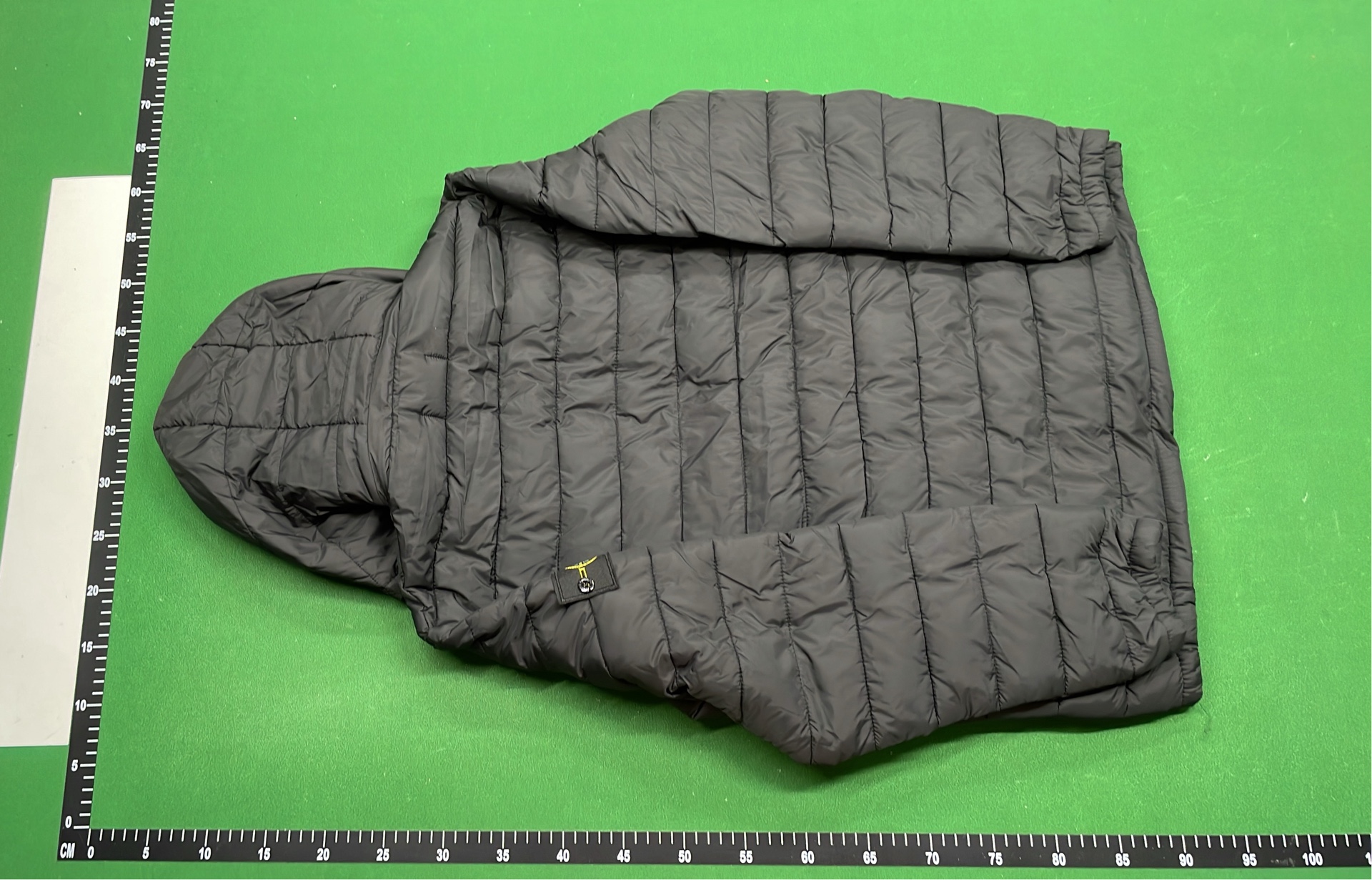 Black Quilted Hooded Down Jacket with Logo Patch