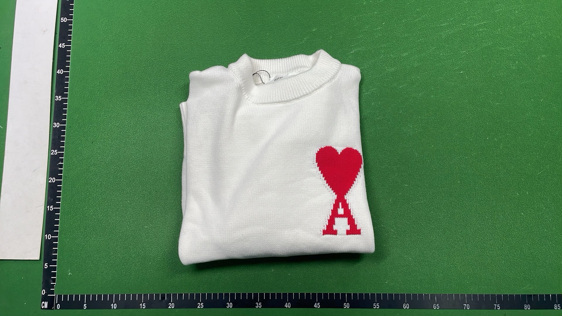 Green Knit Sweater with White Heart and A Logo