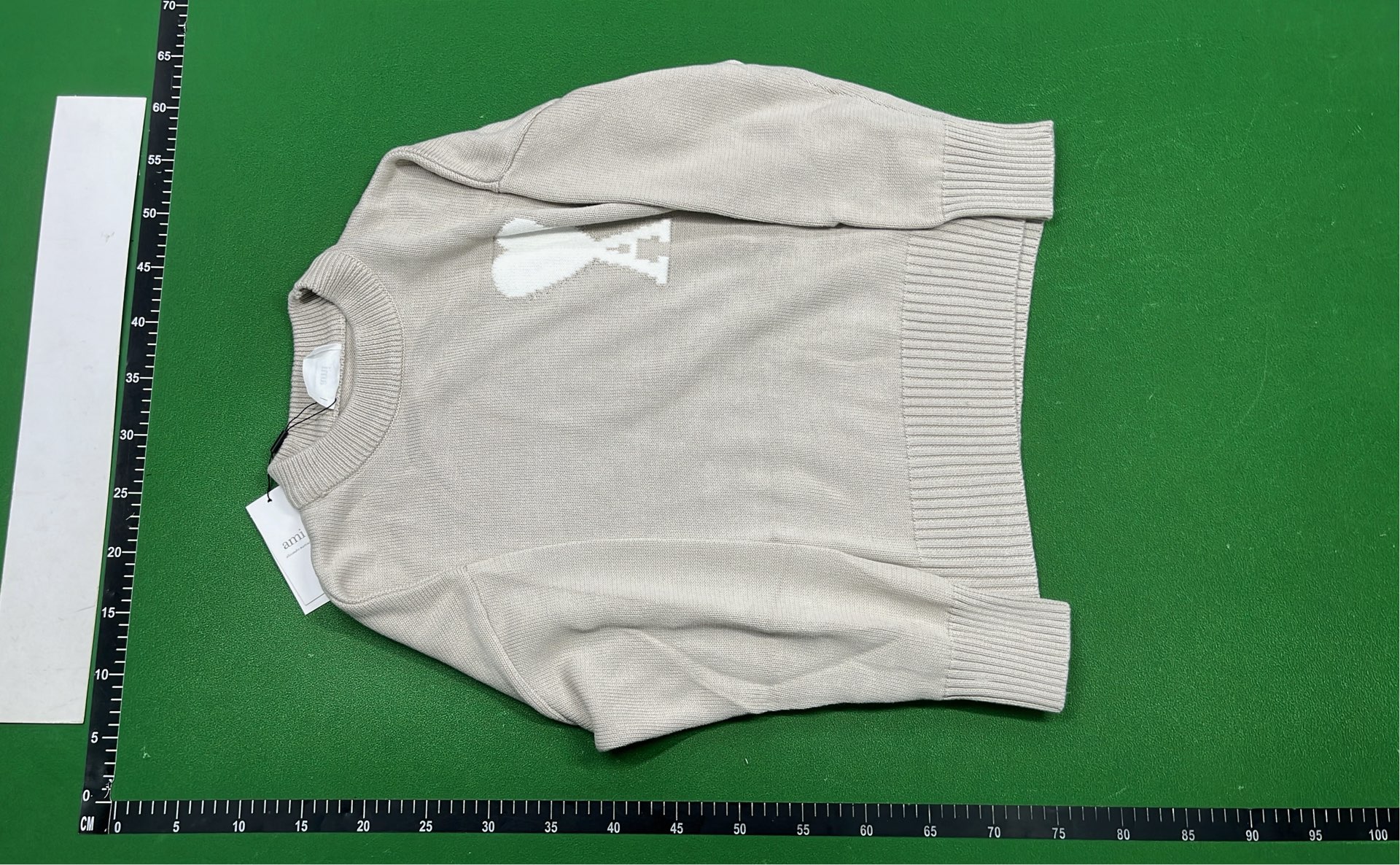Green Knit Sweater with White Heart and A Logo