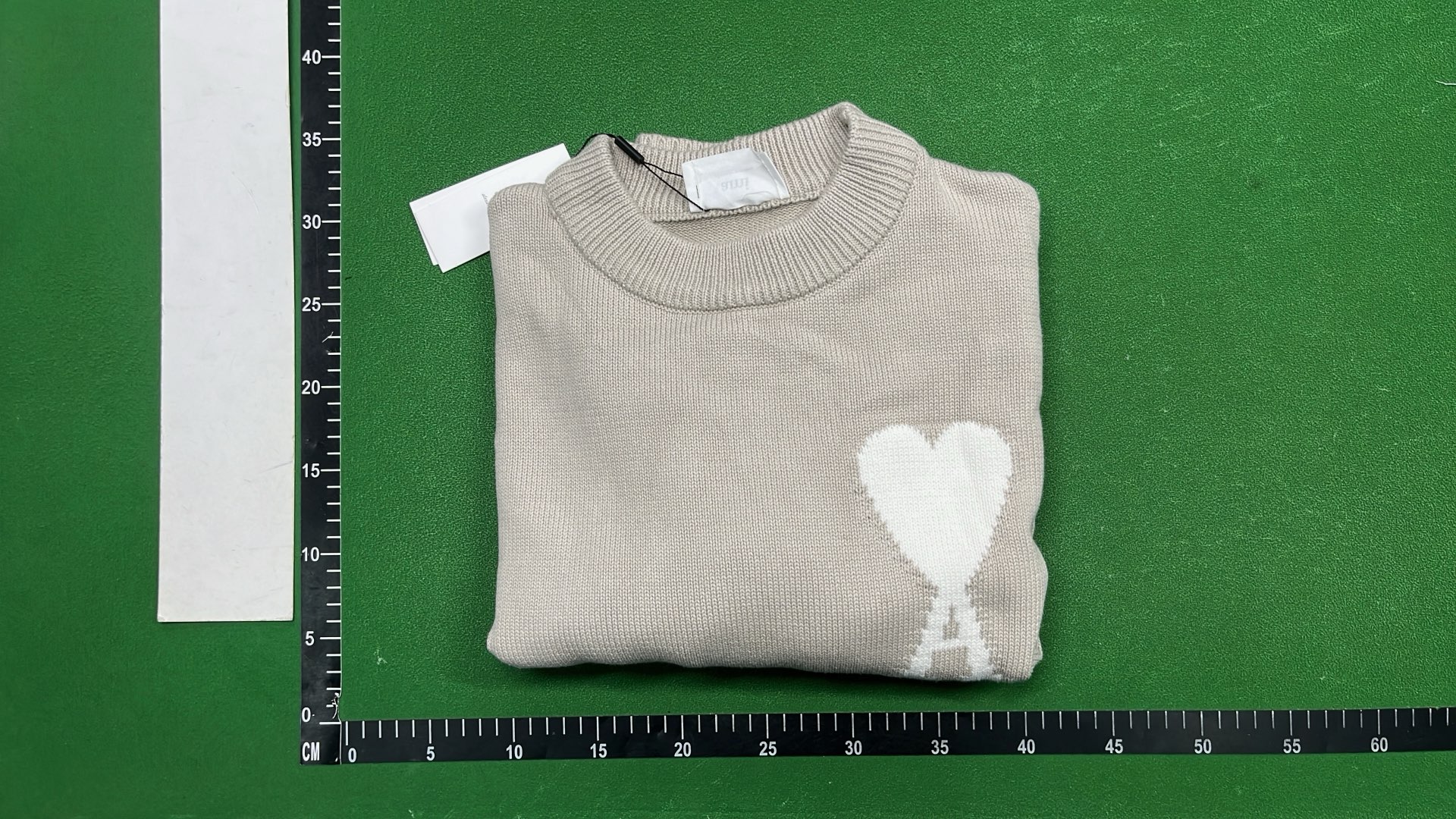 Green Knit Sweater with White Heart and A Logo