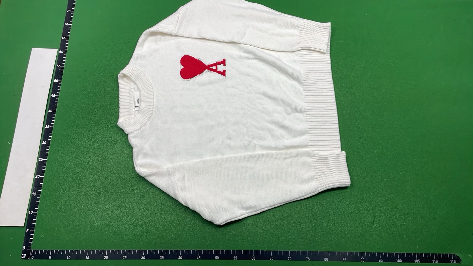 Green Knit Sweater with White Heart and A Logo