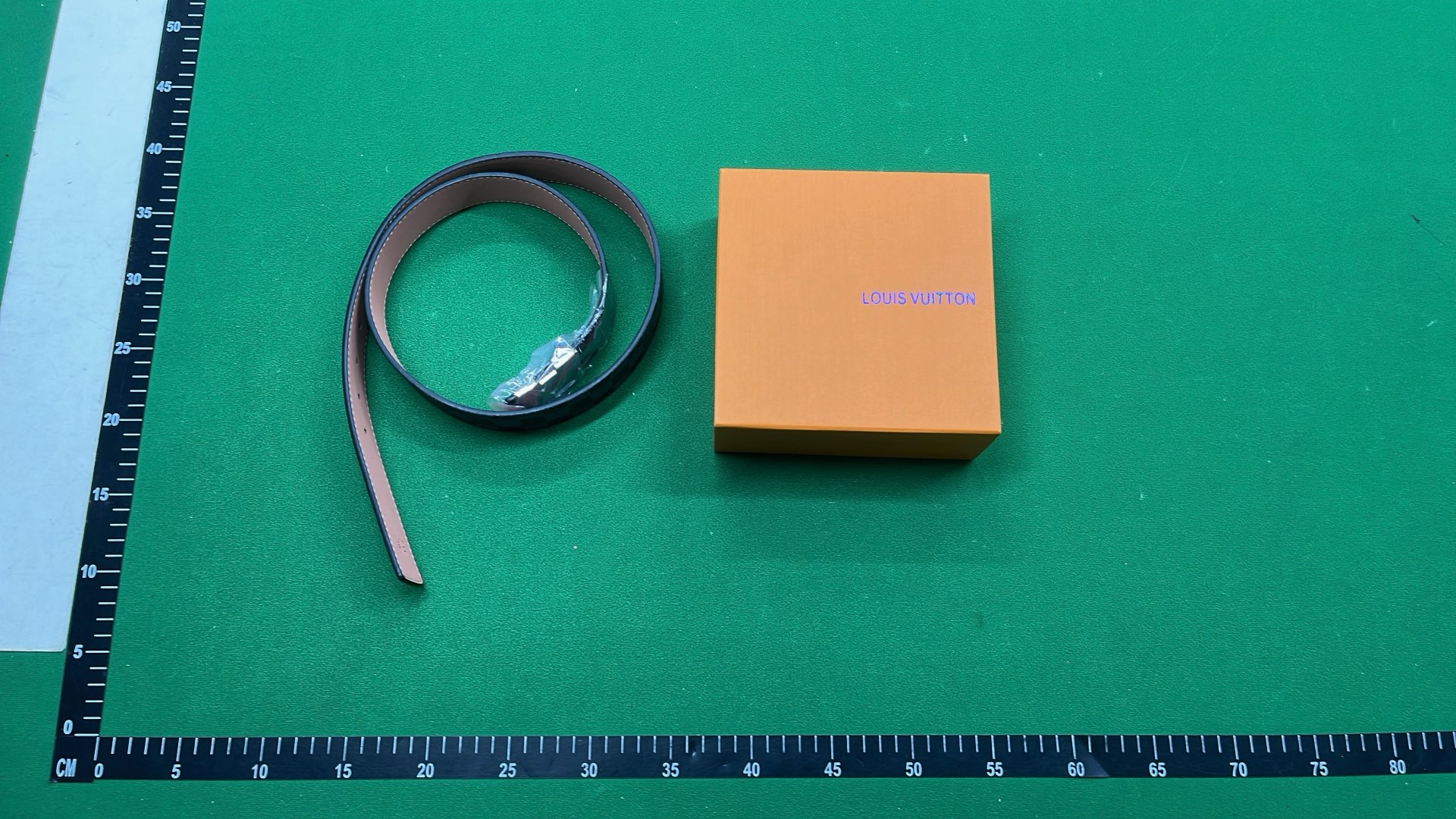 LV Damier Azur Belt with Gold Buckle