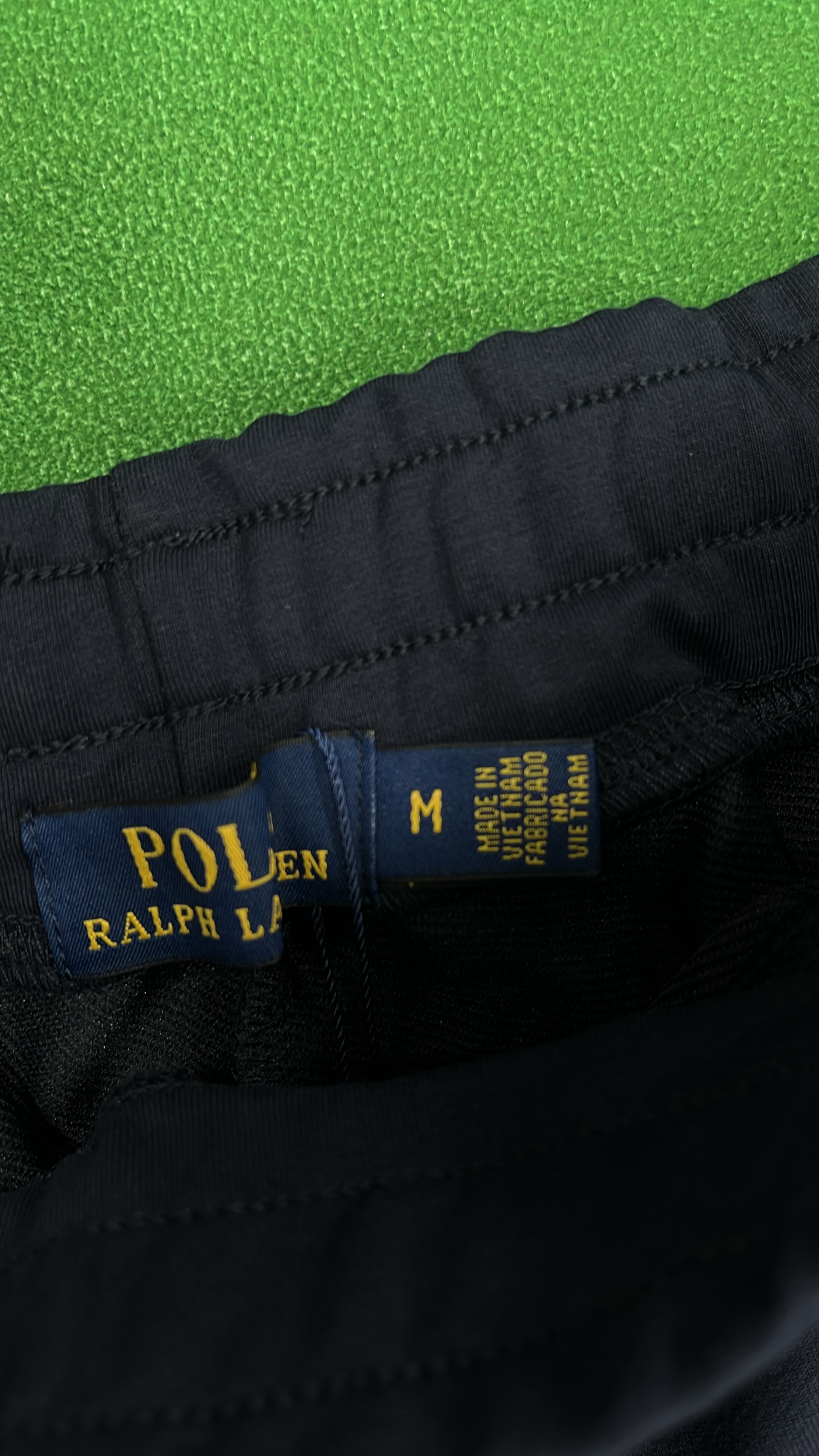 Navy Blue Drawstring Shorts with Red Pony Logo
