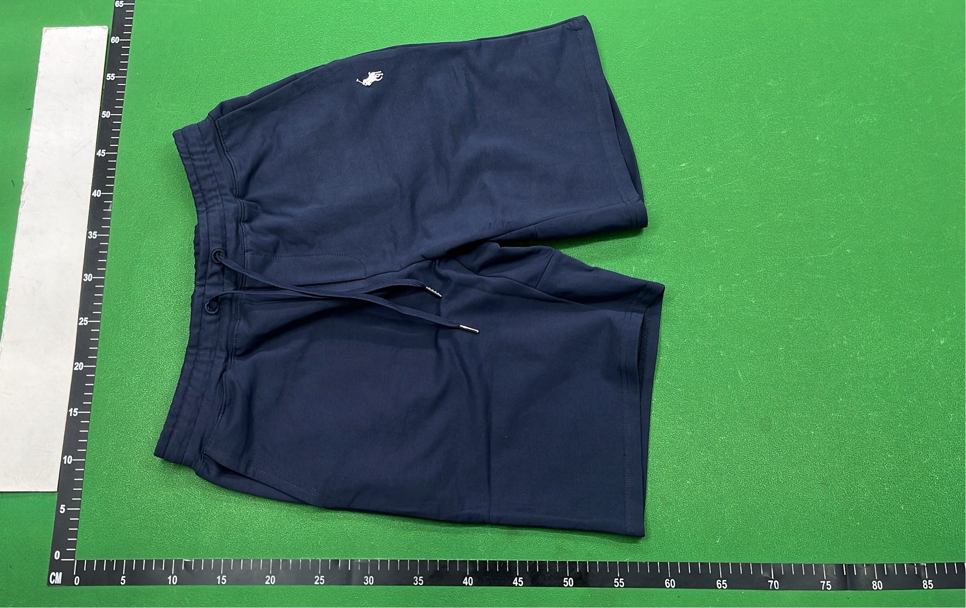 Navy Blue Drawstring Shorts with Red Pony Logo