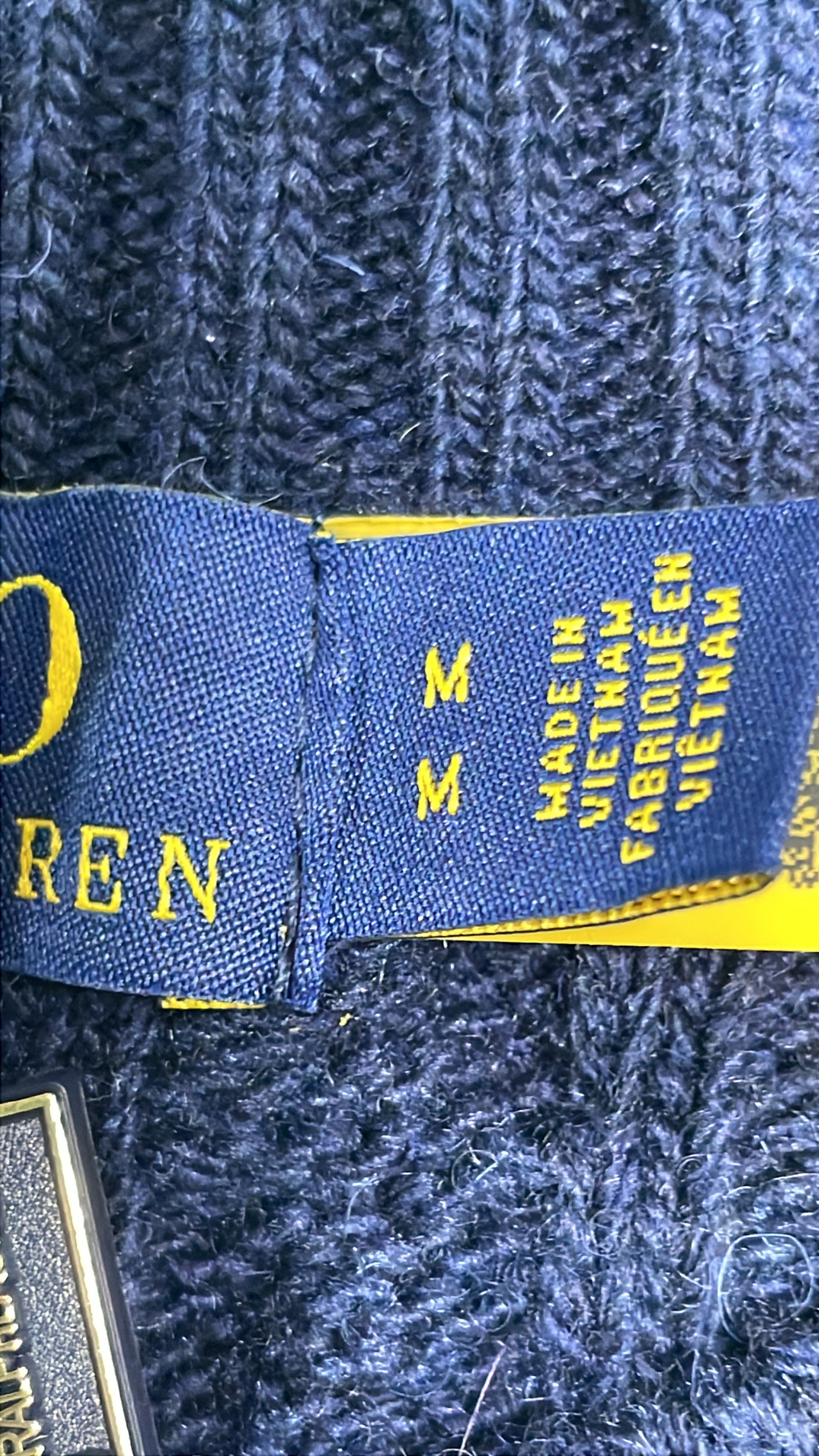 Men's Navy Cable Knit Sweater with Red Pony Logo