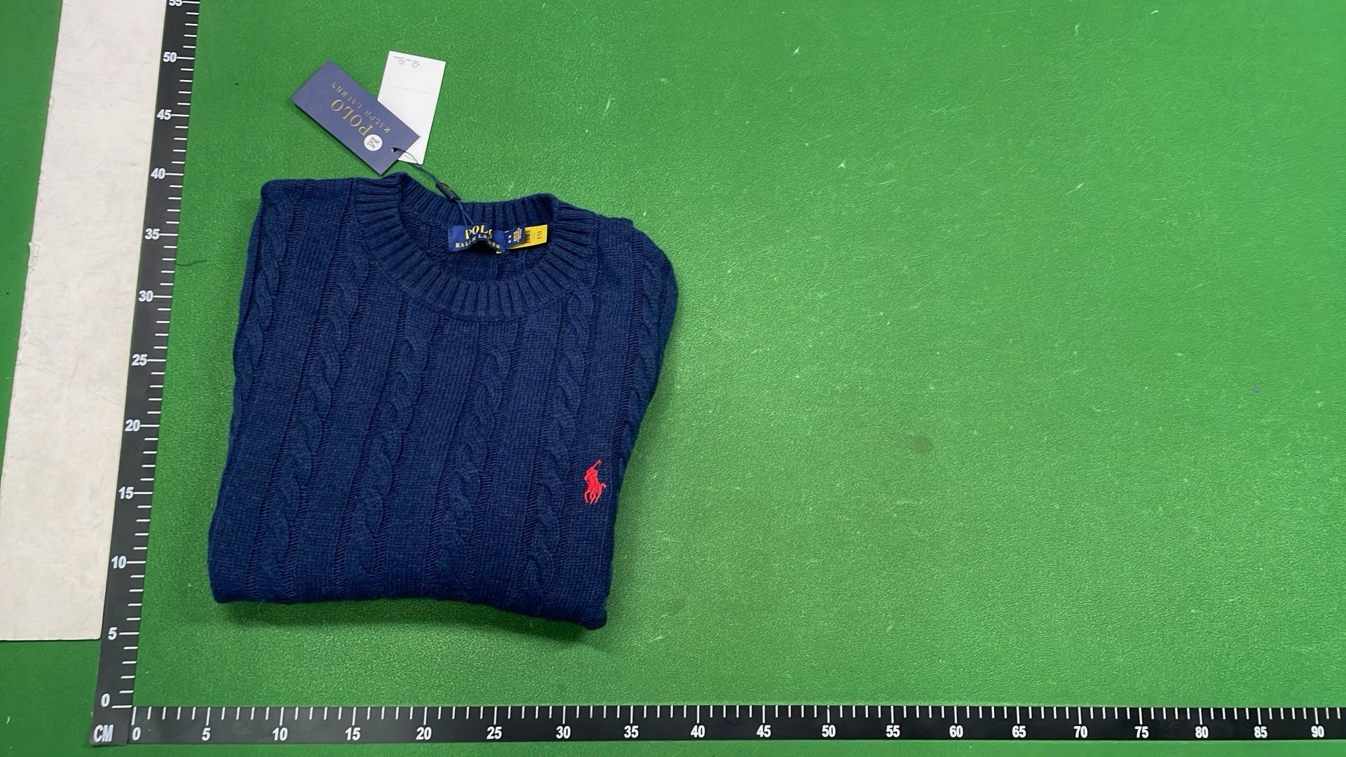 Men's Navy Cable Knit Sweater with Red Pony Logo