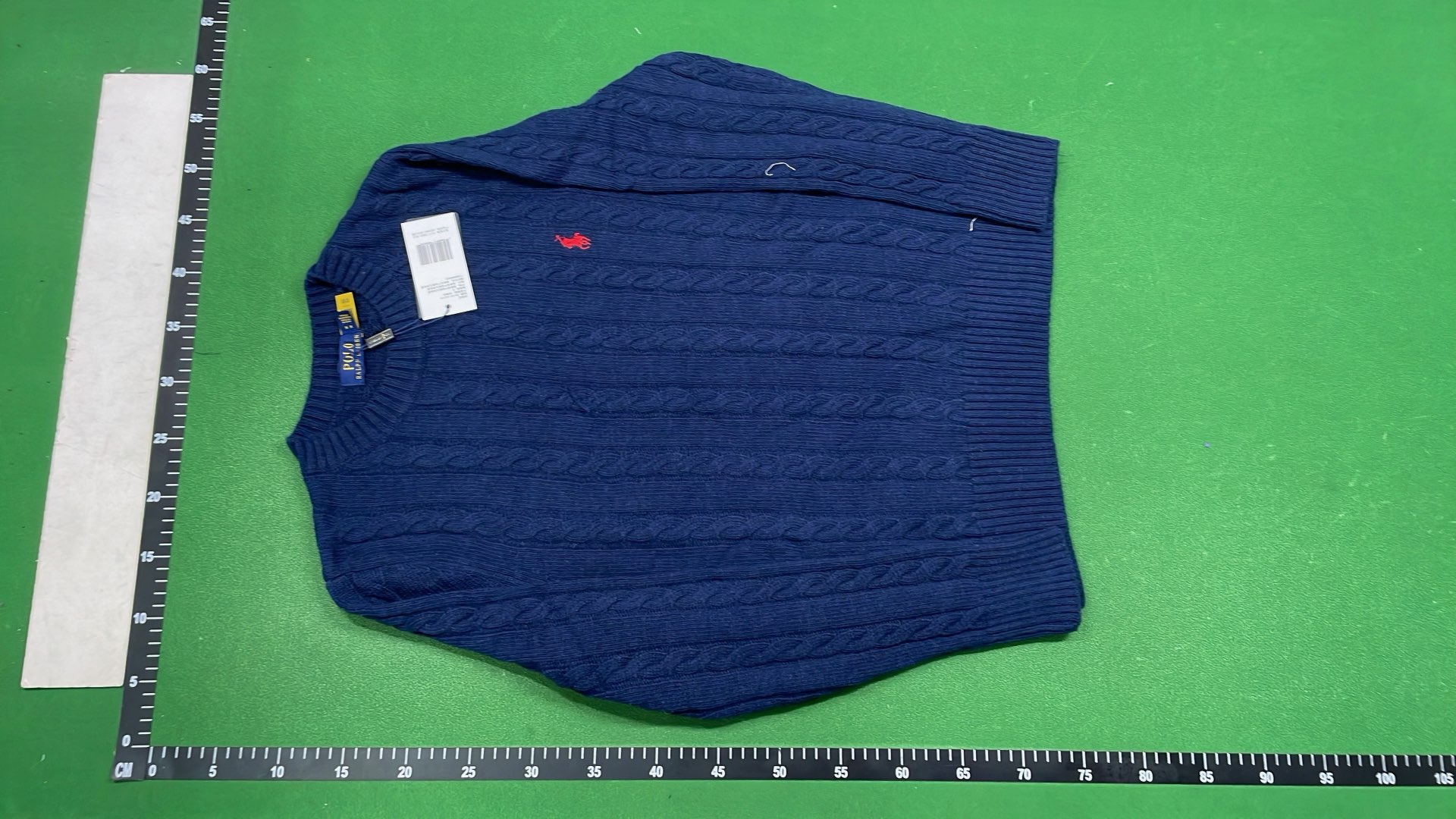 Men's Navy Cable Knit Sweater with Red Pony Logo