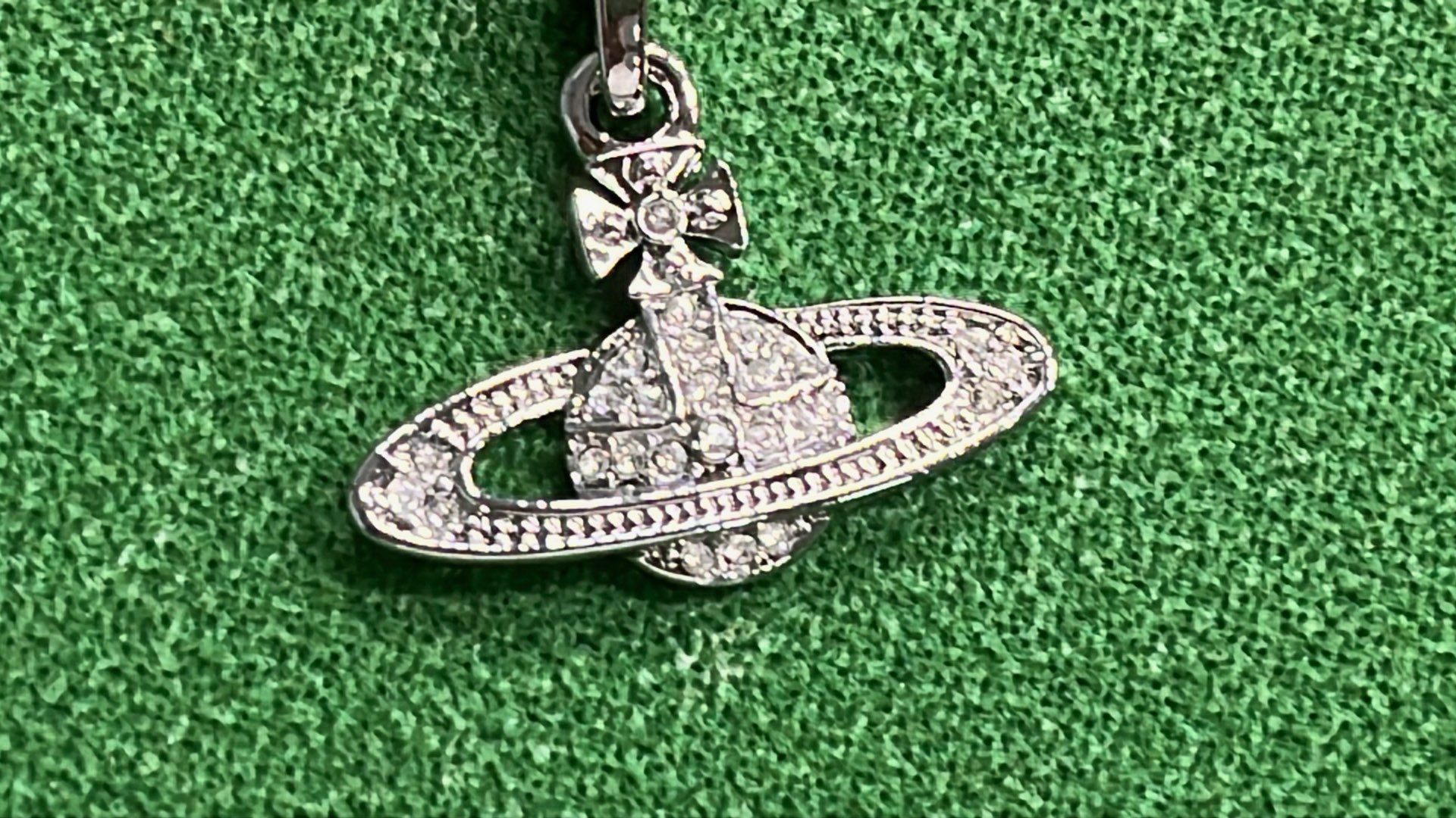 Gold Saturn Pendant Necklace with Crystal Accents
