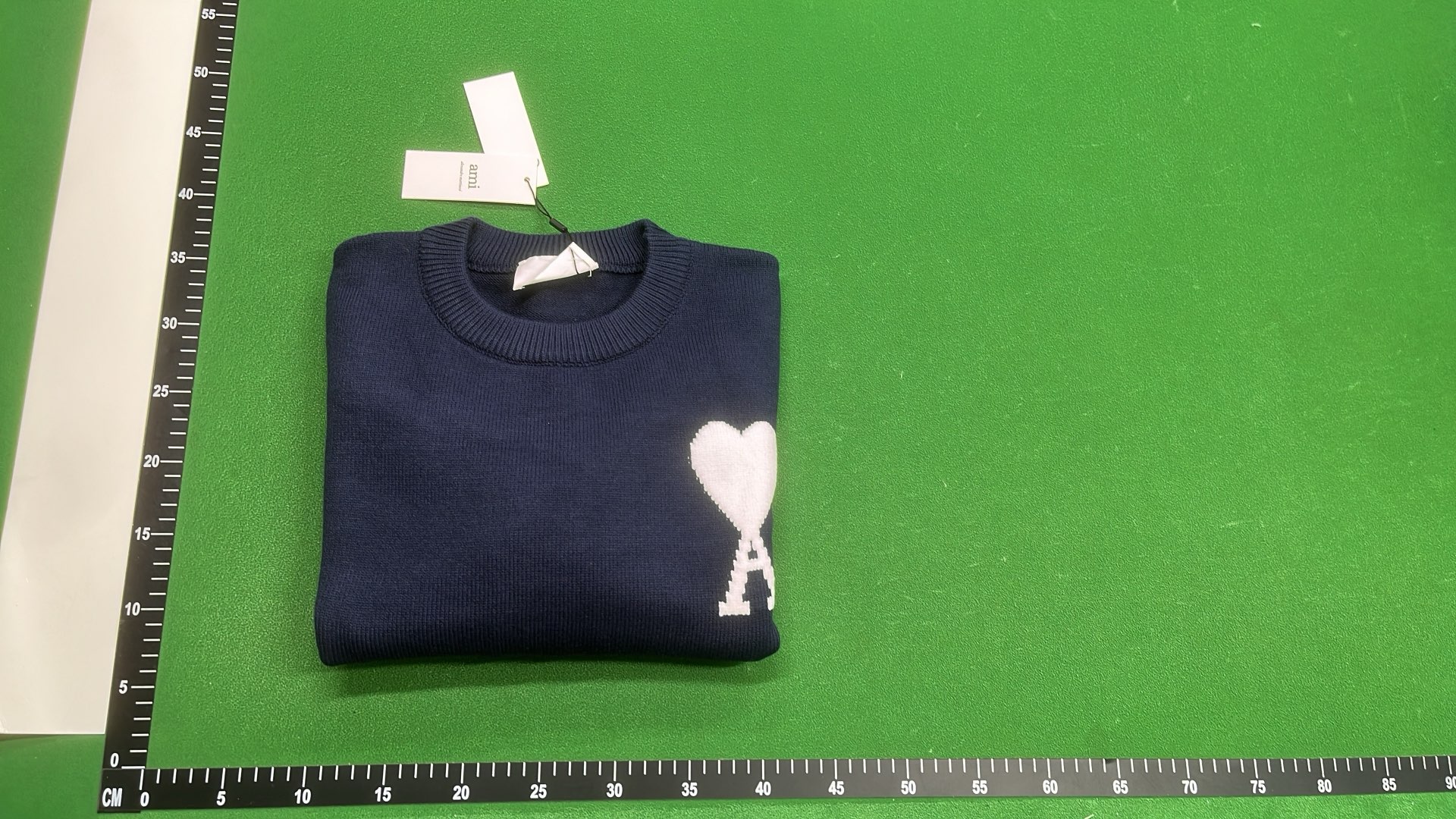 White Knit Sweater with Red Heart A Logo
