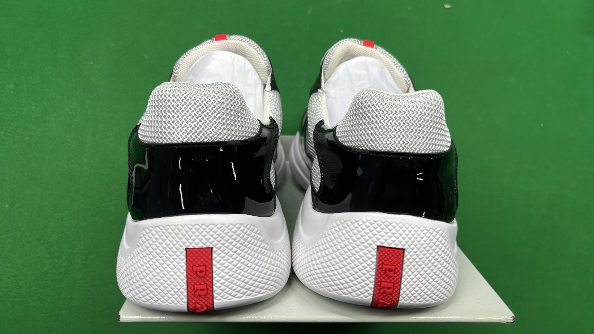 Men's Blue and White Sneakers with Mesh and Patent Leather Design