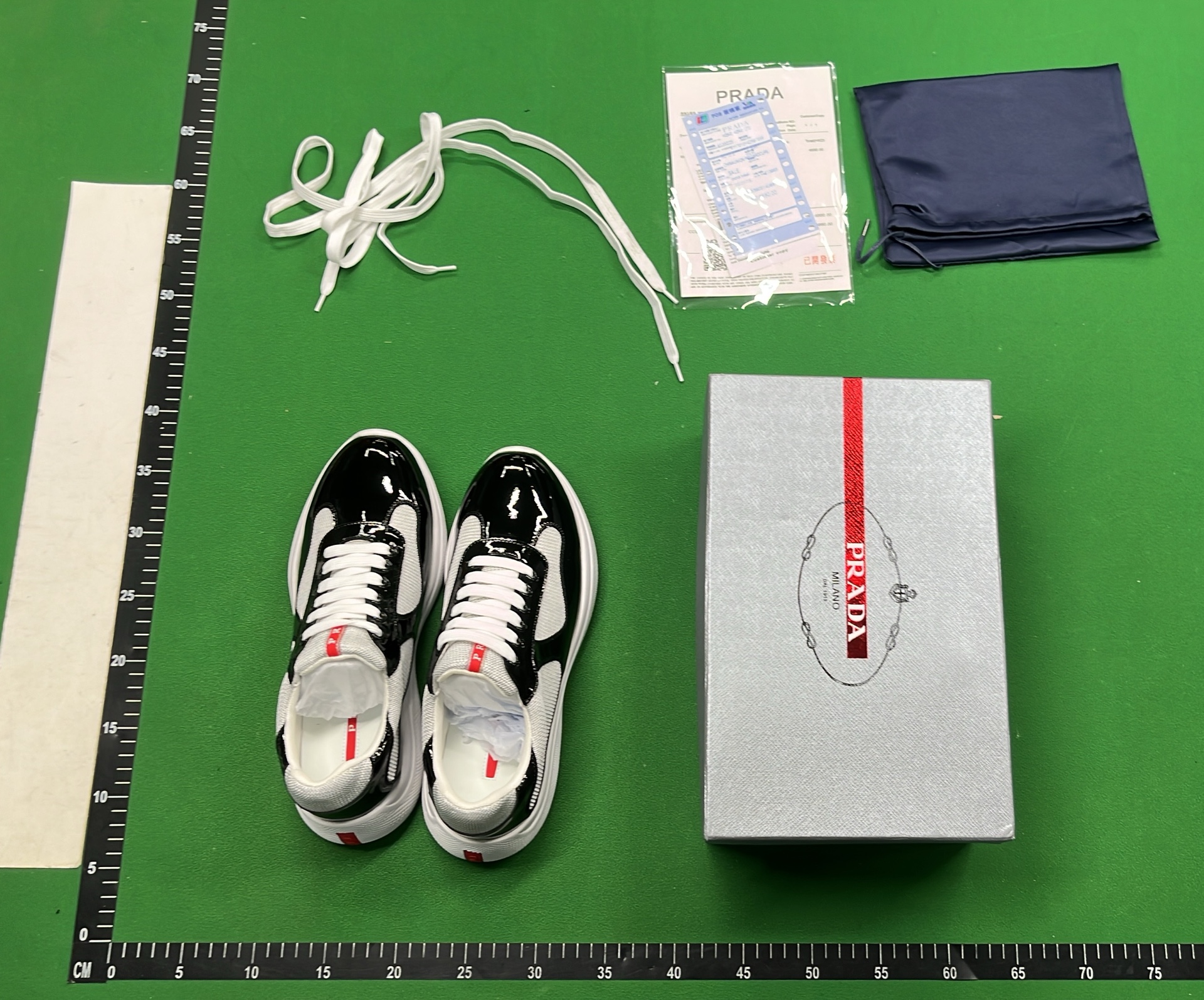 Men's Blue and White Sneakers with Mesh and Patent Leather Design