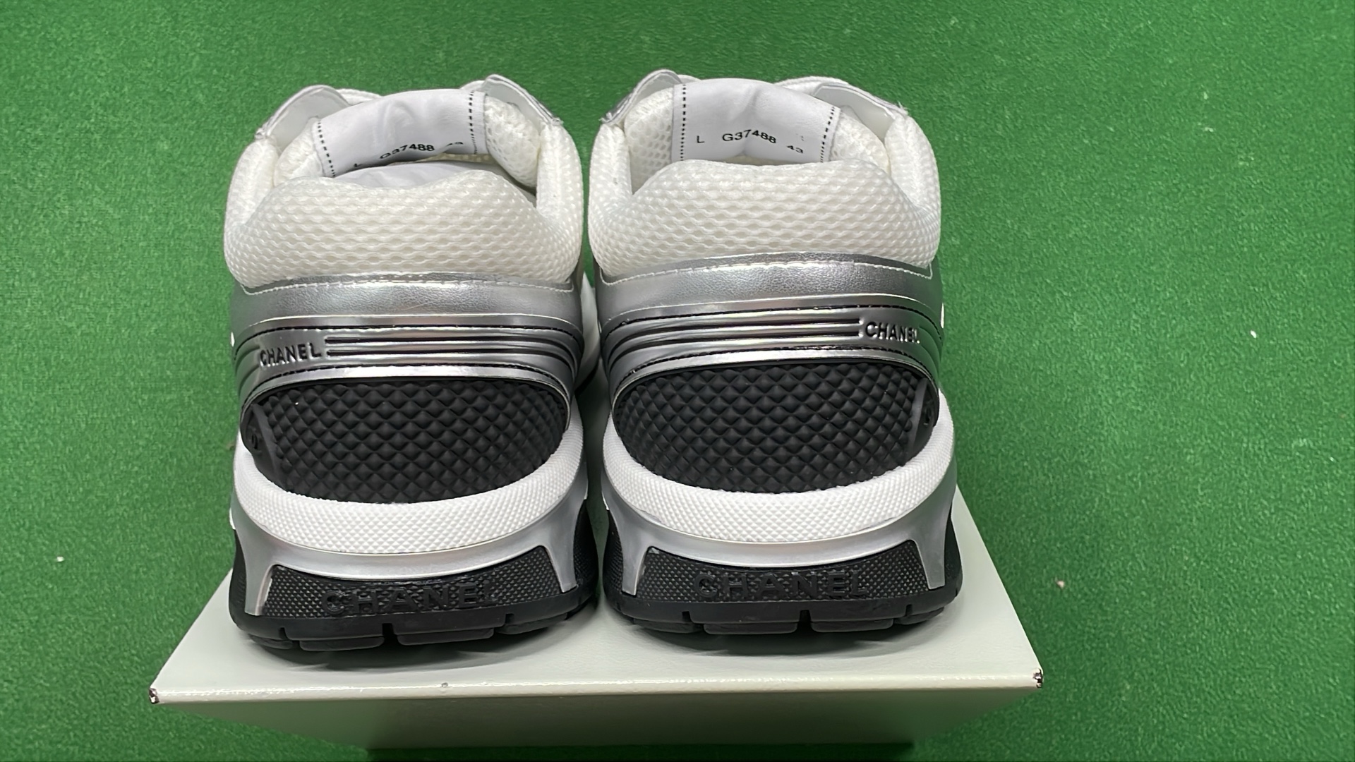 Chanel Silver Sneakers with CC Logo - Luxury Fashion Shoes